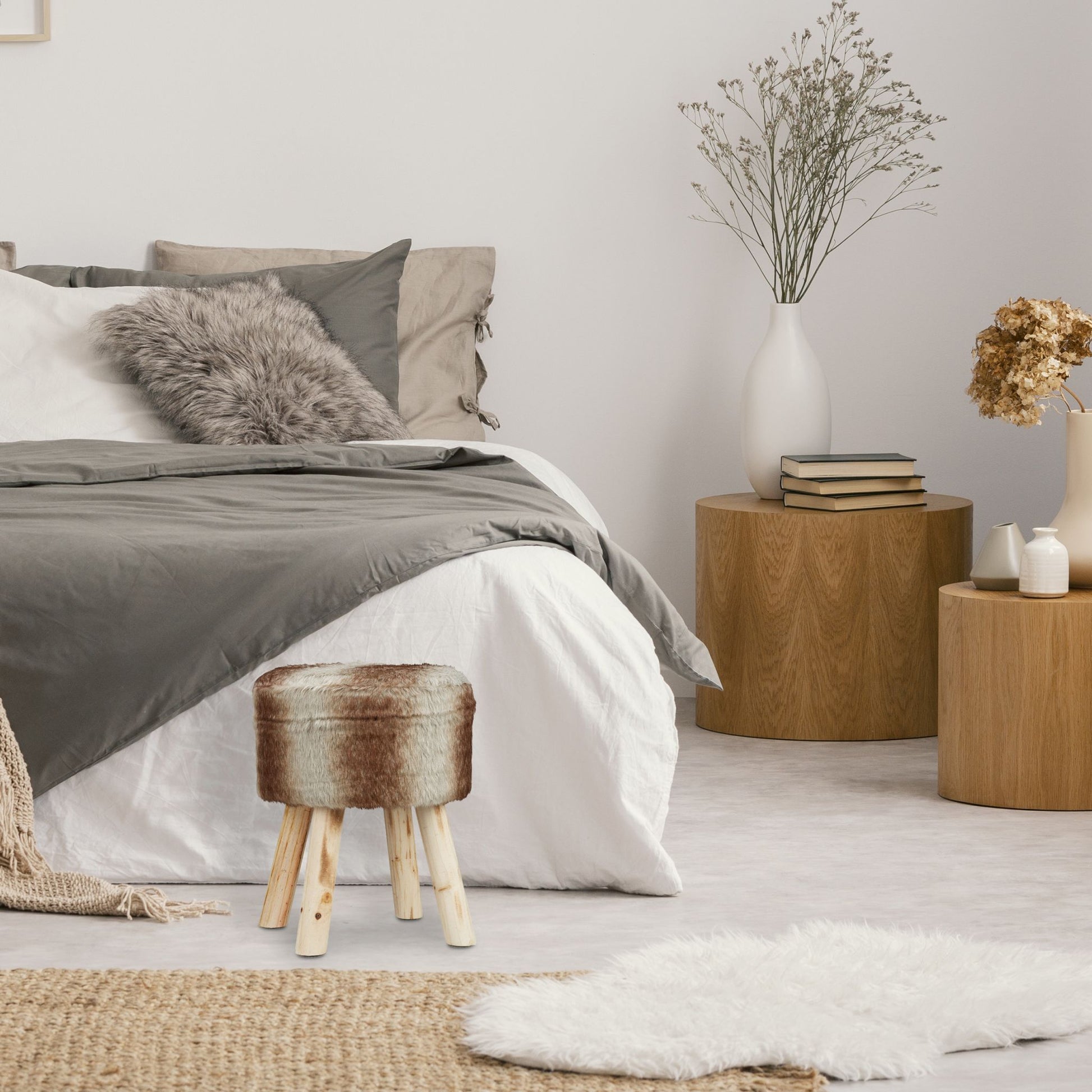 Fellhocker rund Braun-Hellbraun-Grau von Relaxdays