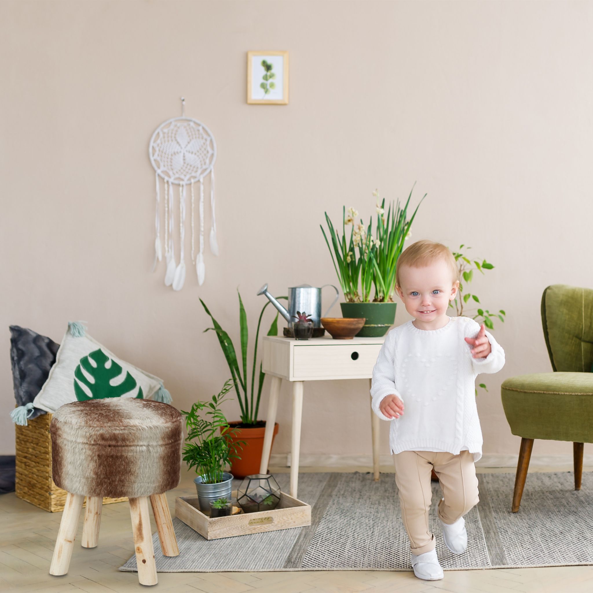 Fellhocker rund Braun-Hellbraun-Grau von Relaxdays