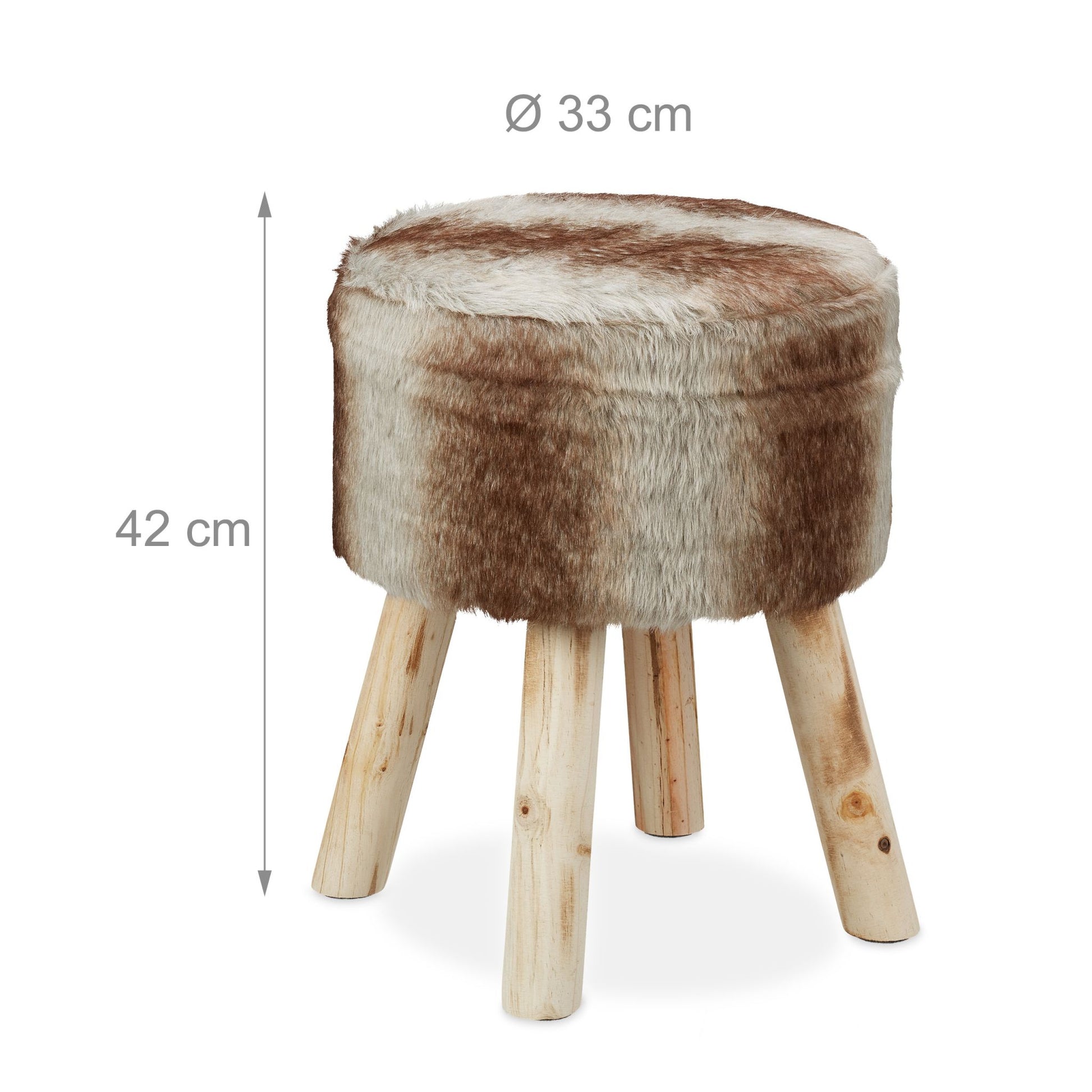 Fellhocker rund Braun-Hellbraun-Grau von Relaxdays