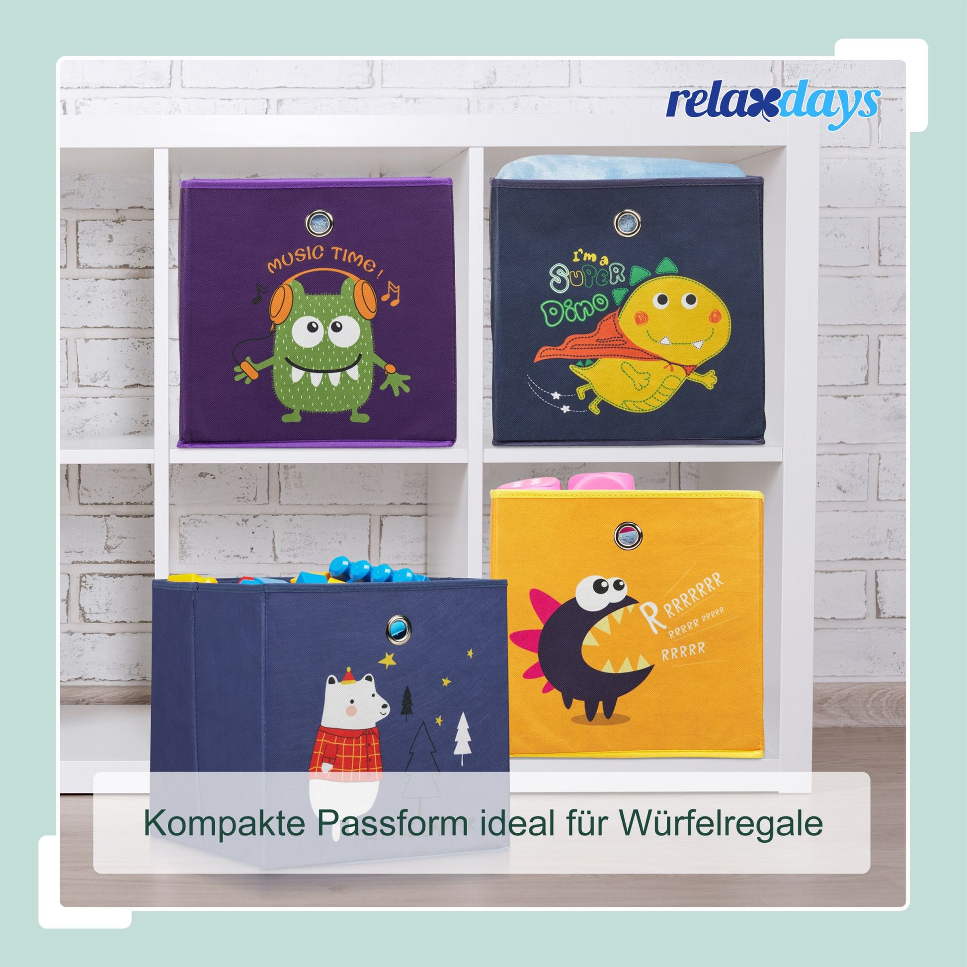 Kinder Aufbewahrungsboxen 4er-Set Dunkelblau-Gelb-Lila von Relaxdays