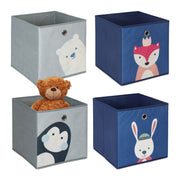 Kinder Aufbewahrungsboxen 4er-Set Blau-Grau von Relaxdays