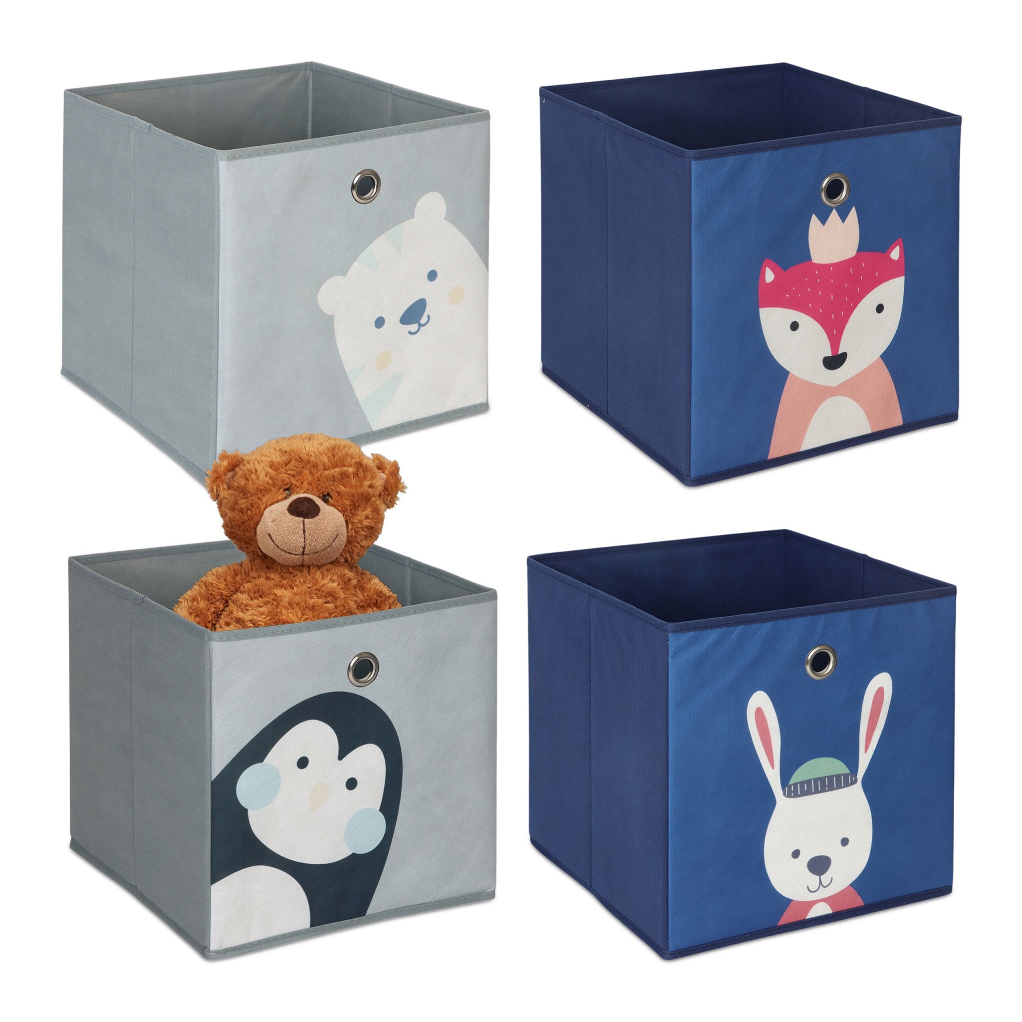 Kinder Aufbewahrungsboxen 4er-Set Blau-Grau von Relaxdays