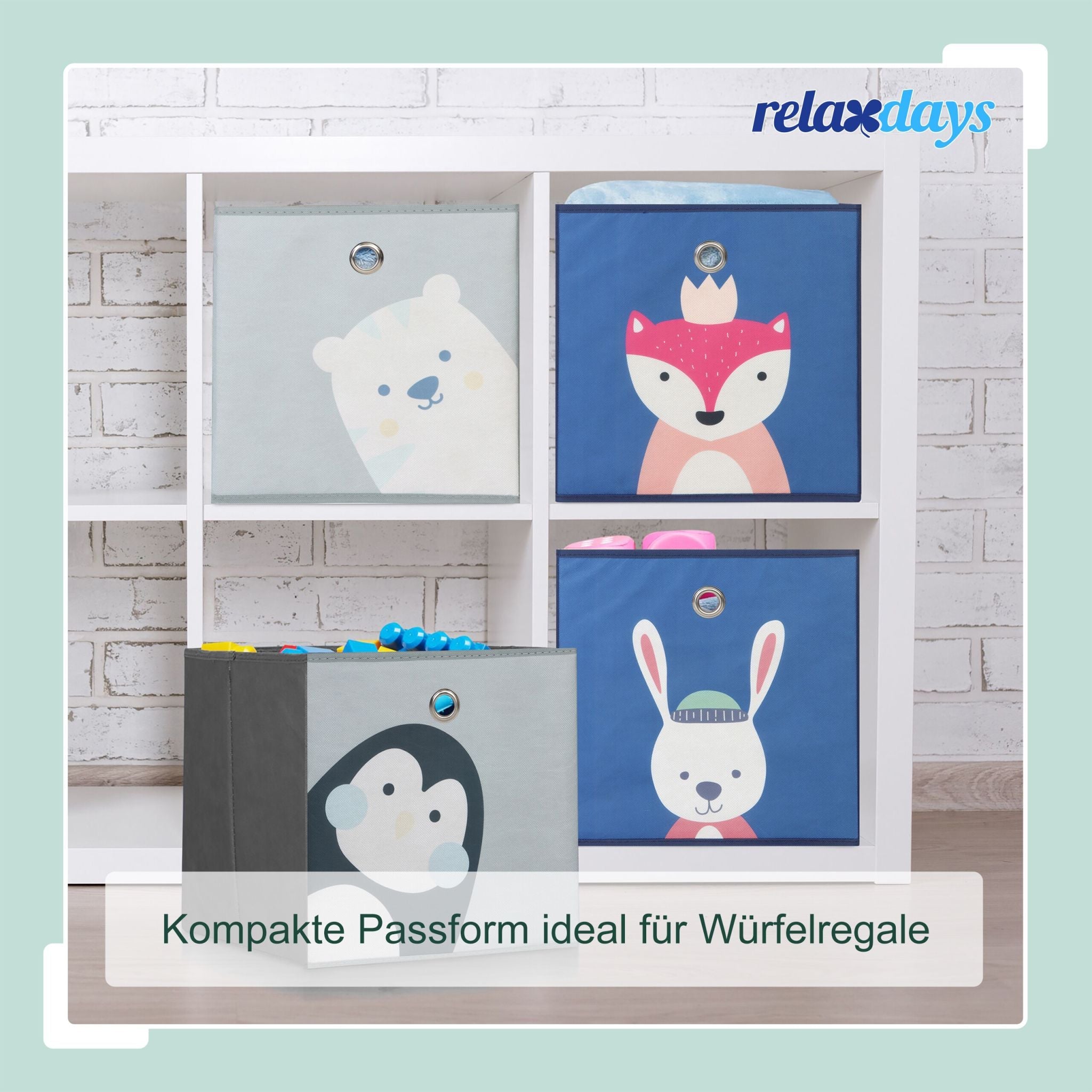 Kinder Aufbewahrungsboxen 4er-Set Blau-Grau von Relaxdays