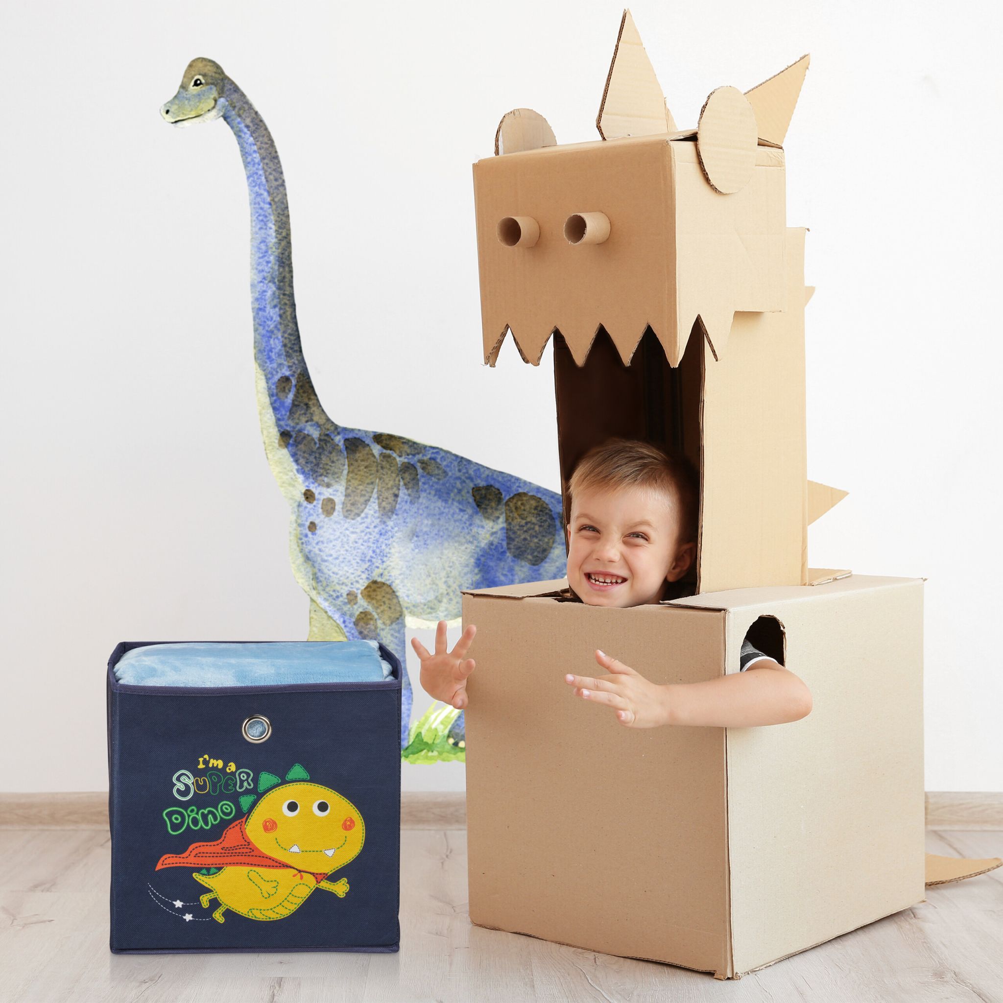 Kinder Aufbewahrungsboxen 4er-Set Blau-Grau von Relaxdays