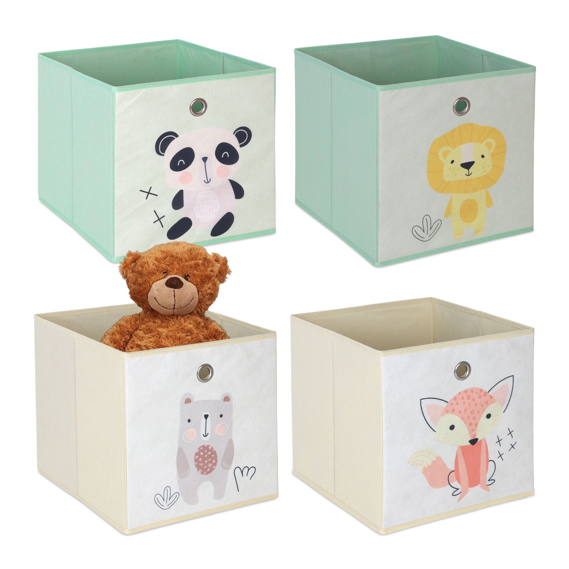 Kinder Aufbewahrungsboxen 4er-Set Gelb-Grün von Relaxdays