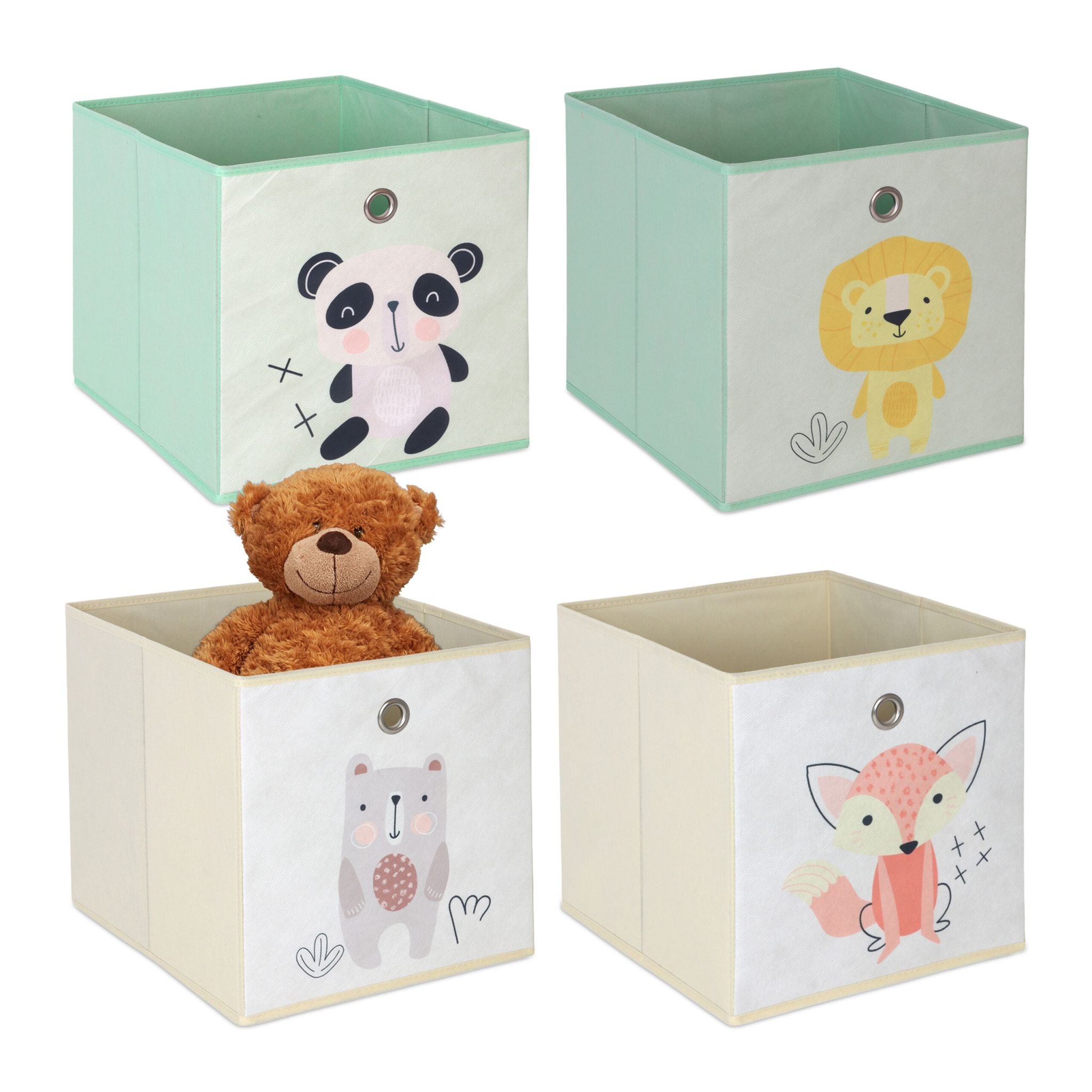 Kinder Aufbewahrungsboxen 4er-Set Gelb-Grün von Relaxdays