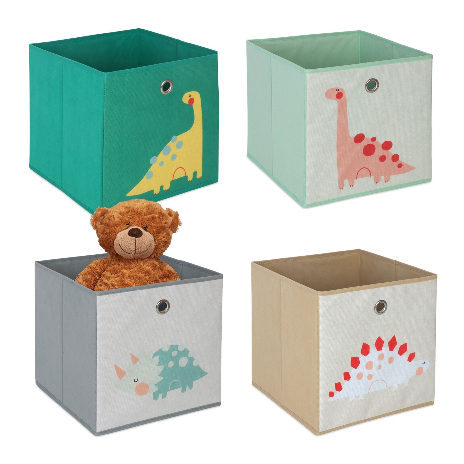Kinder Aufbewahrungsboxen 4er-Set Dunkelgrün-Gelb-Grün von Relaxdays