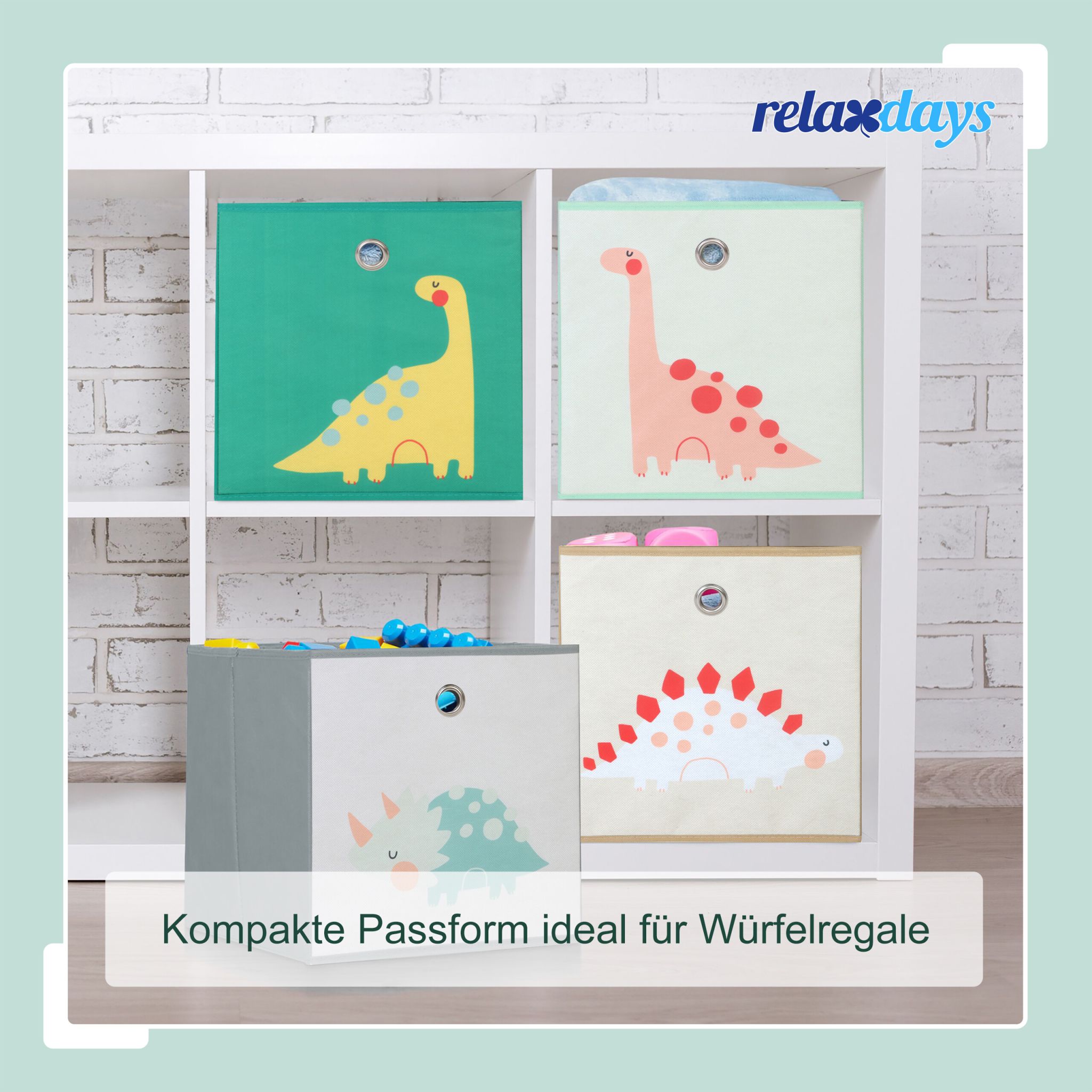 Kinder Aufbewahrungsboxen 4er-Set Dunkelgrün-Gelb-Grün von Relaxdays