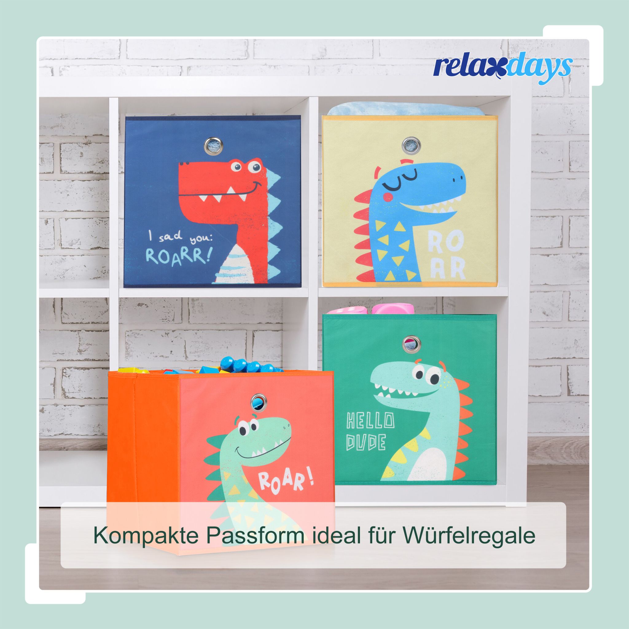 Kinder Aufbewahrungsboxen 4er-Set Blau-Gelb-Grün von Relaxdays