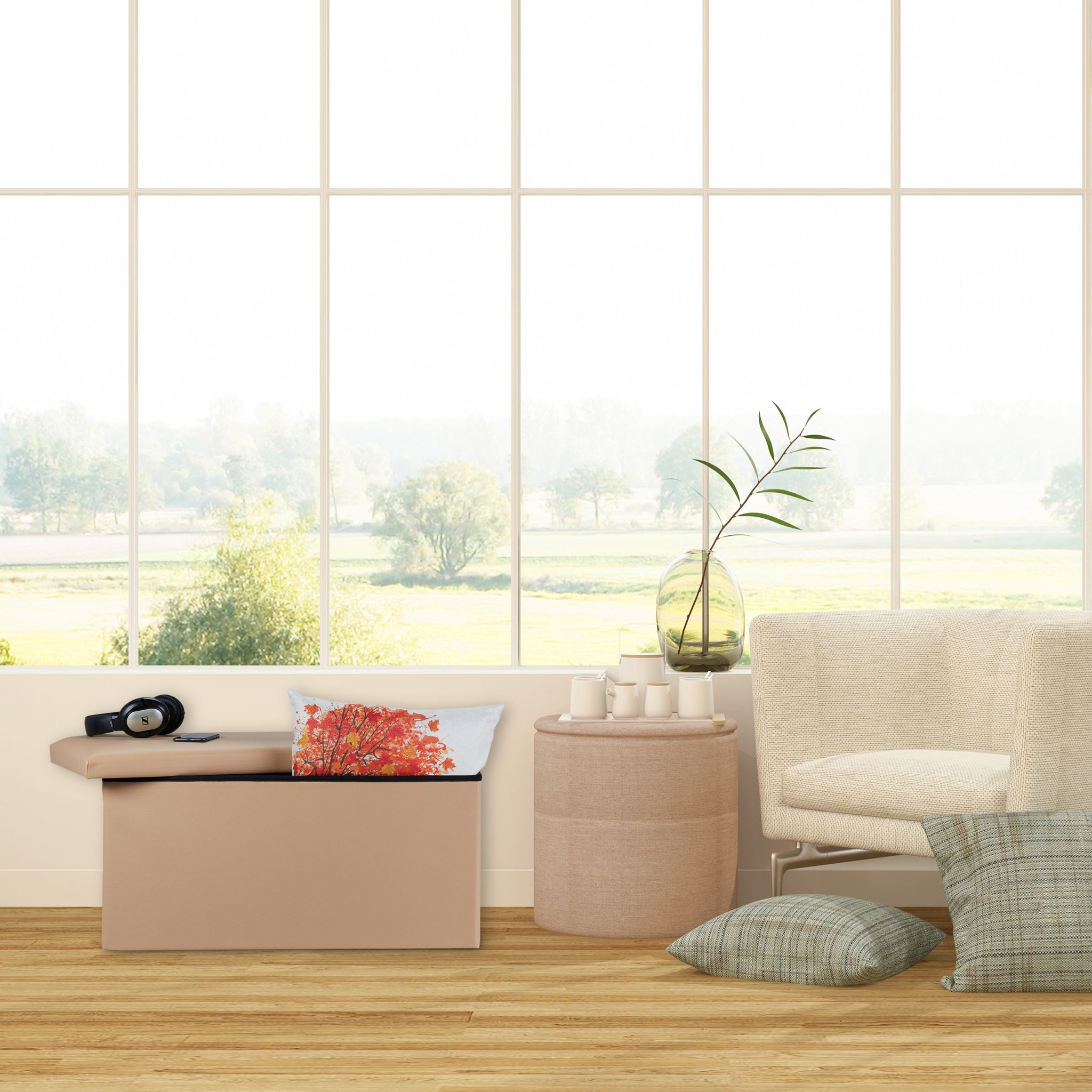 Sitzbank Kunstleder Beige von Relaxdays