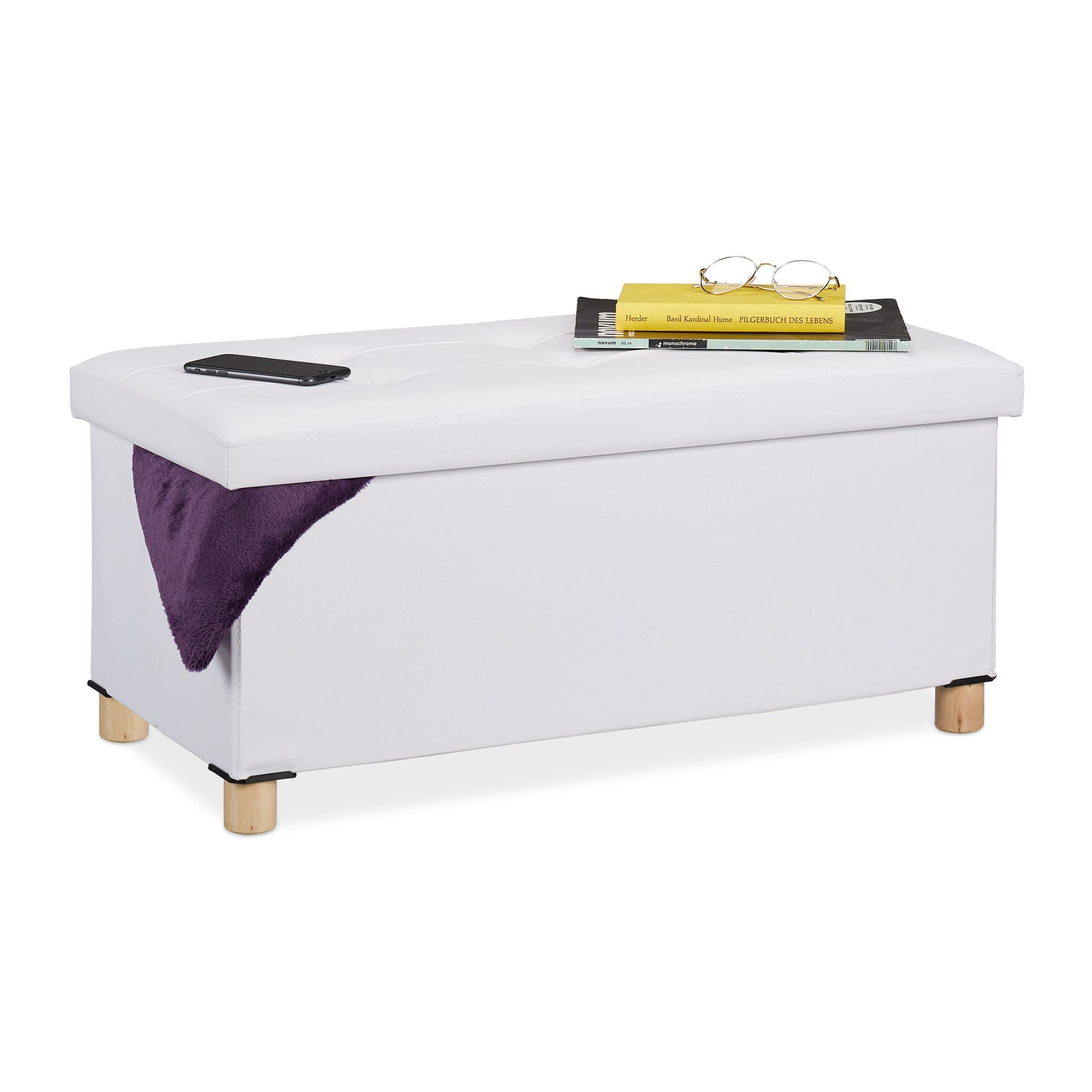 Kunstleder Sitzbank Weiss-Hellbraun von Relaxdays