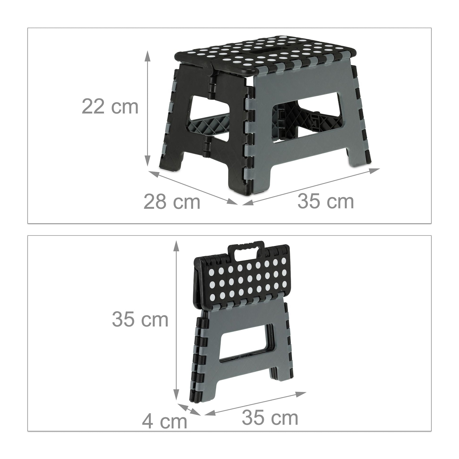 Klapphocker faltbar M Schwarz-Grau von Relaxdays
