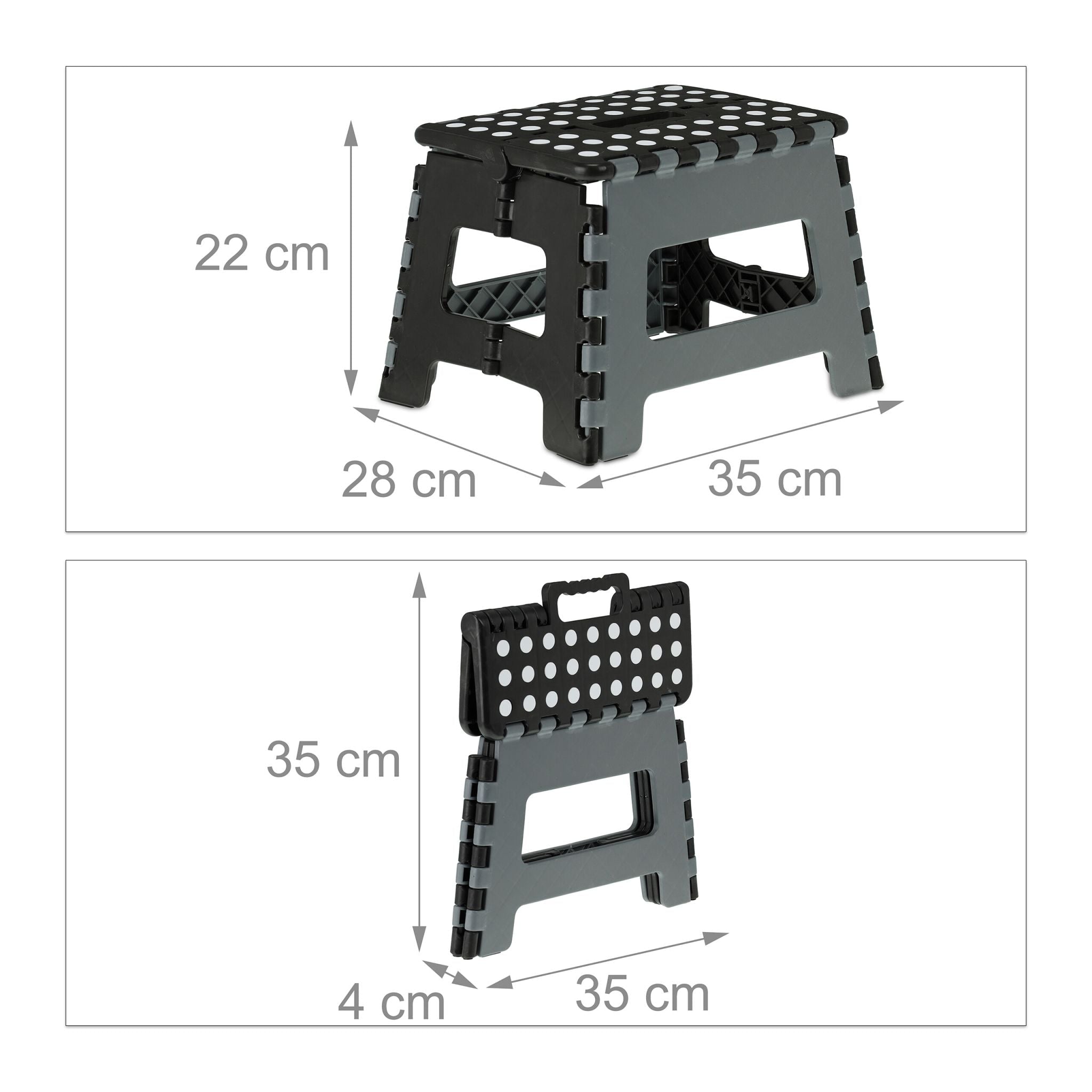 Klapphocker faltbar M Schwarz-Grau von Relaxdays
