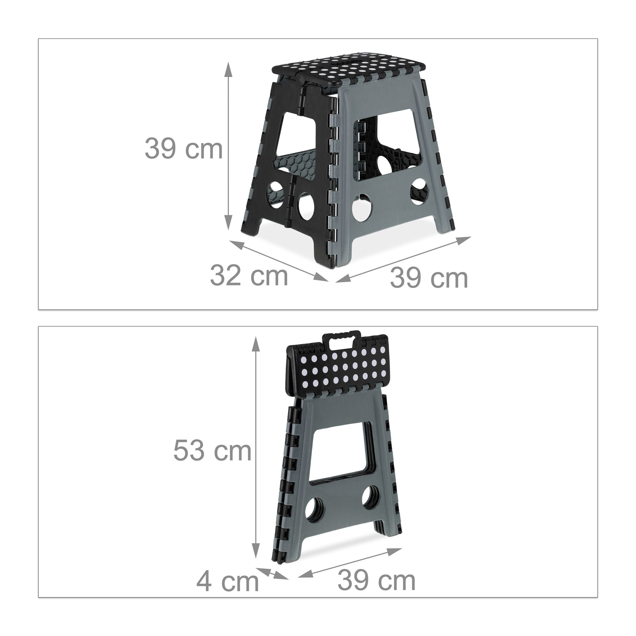 Klapphocker faltbar XL Schwarz-Grau von Relaxdays