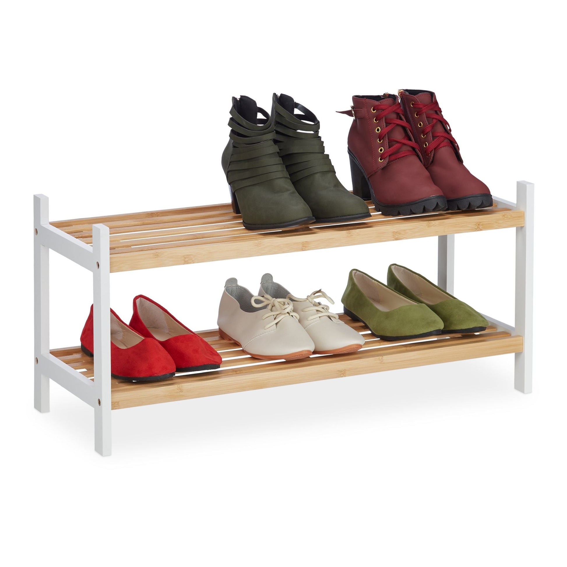 Schuhregal mit 2 Ebenen Weiss-Hellbraun von Relaxdays
