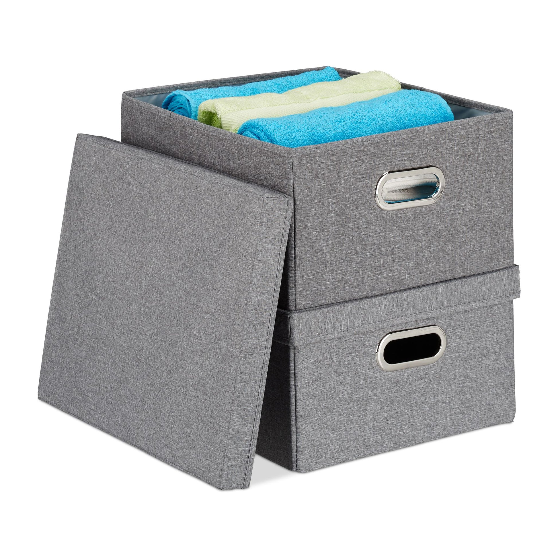 Aufbewahrungsbox mit Deckel 2er-Set Grau von Relaxdays