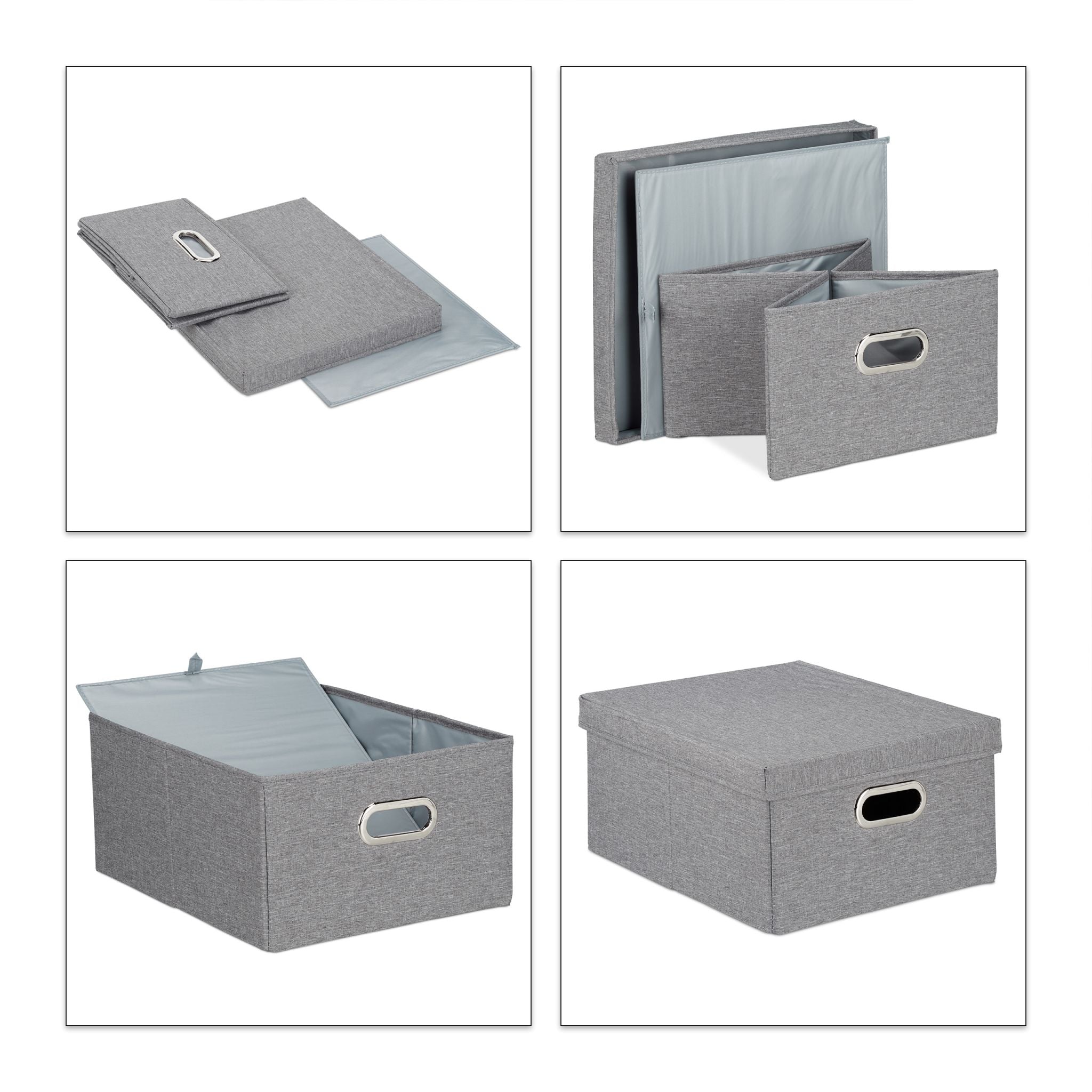 Aufbewahrungsbox mit Deckel 2er-Set Grau von Relaxdays