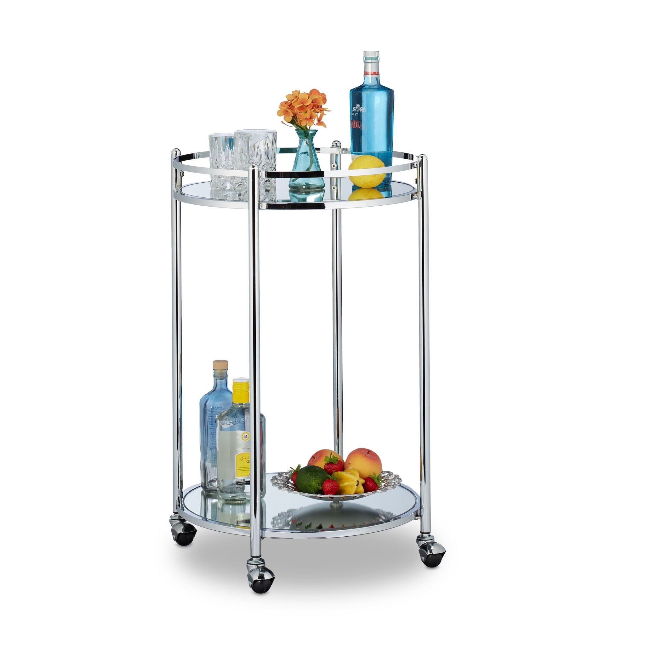 Servierwagen rund Silber Silber-Transparent von Relaxdays