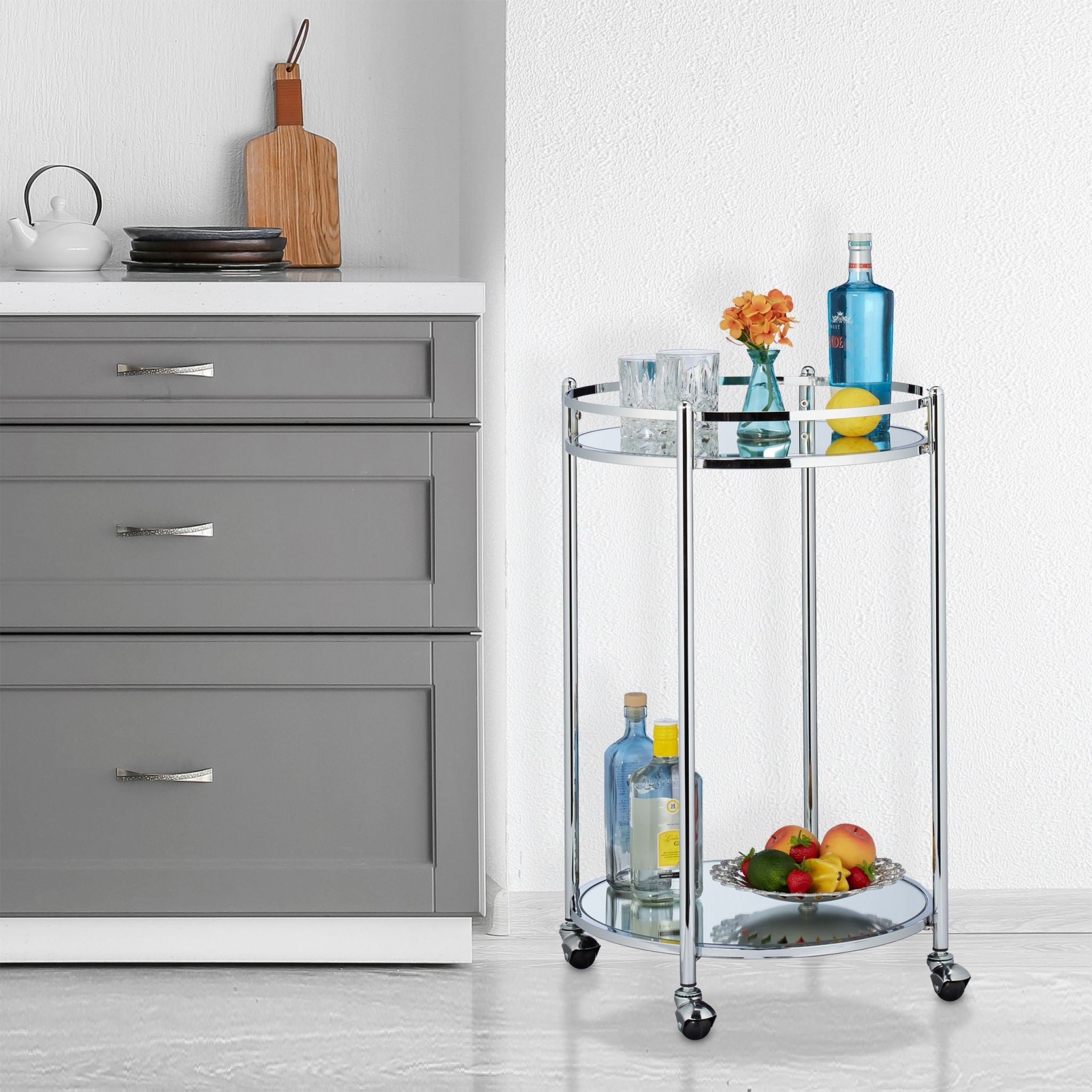 Servierwagen rund Silber Silber-Transparent von Relaxdays