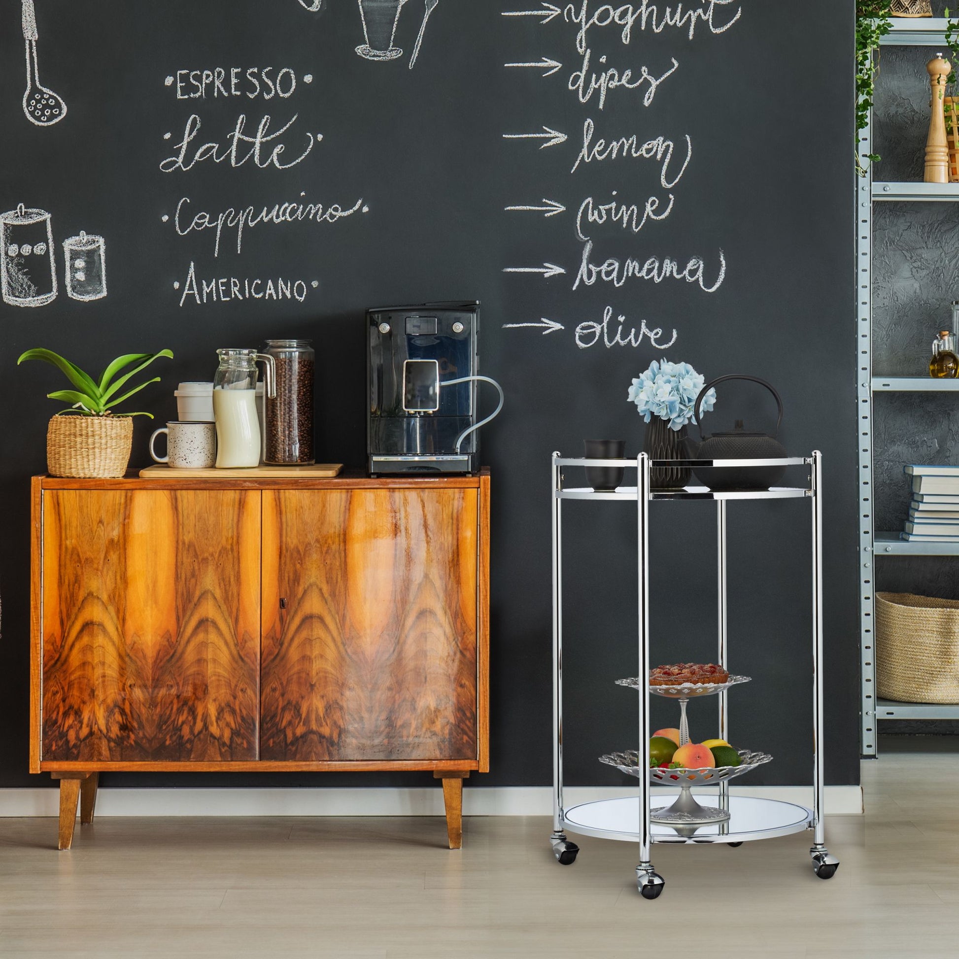 Servierwagen rund Silber Silber-Transparent von Relaxdays