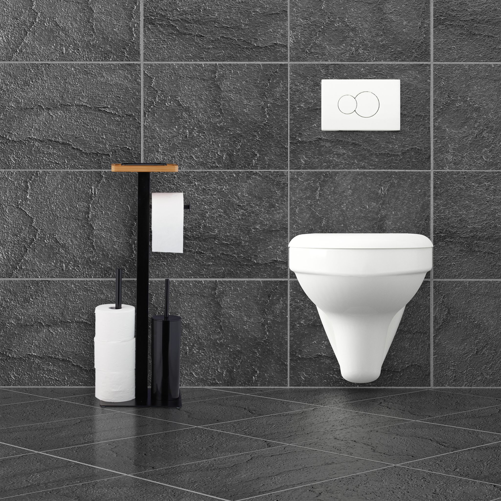 WC Garnitur 3in1 mit Ablage Hellbraun-Schwarz