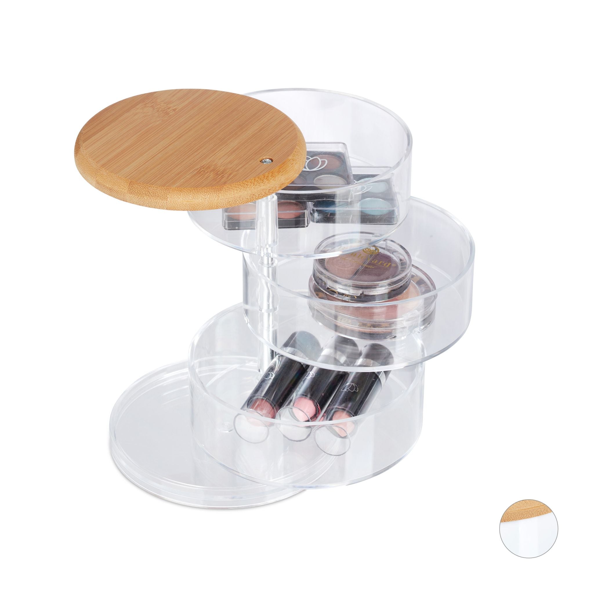 Make Up Organizer mit 3 Fächern Hellbraun-Transparent von Relaxdays
