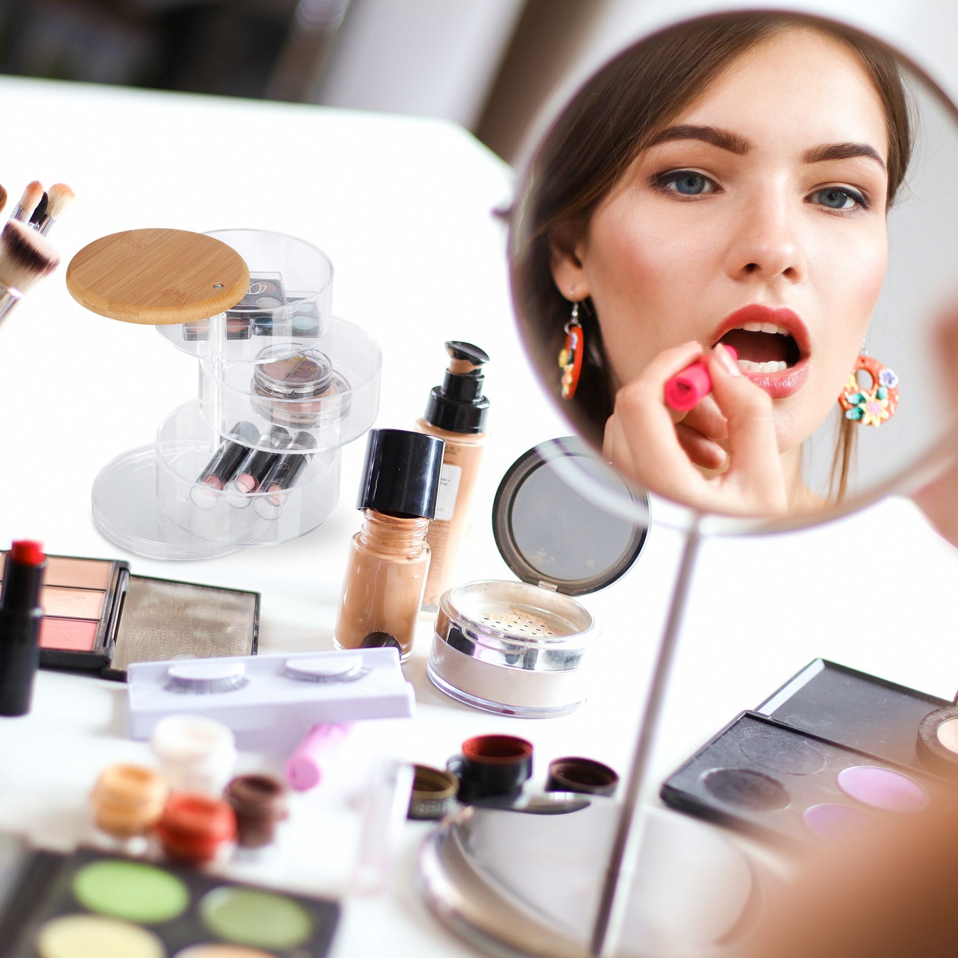 Make Up Organizer mit 3 Fächern Hellbraun-Transparent von Relaxdays