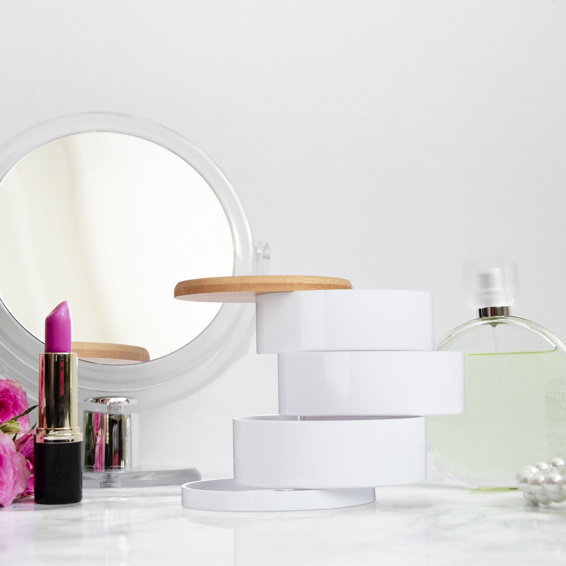 Make Up Organizer mit 3 Fächern Hellbraun-Transparent von Relaxdays