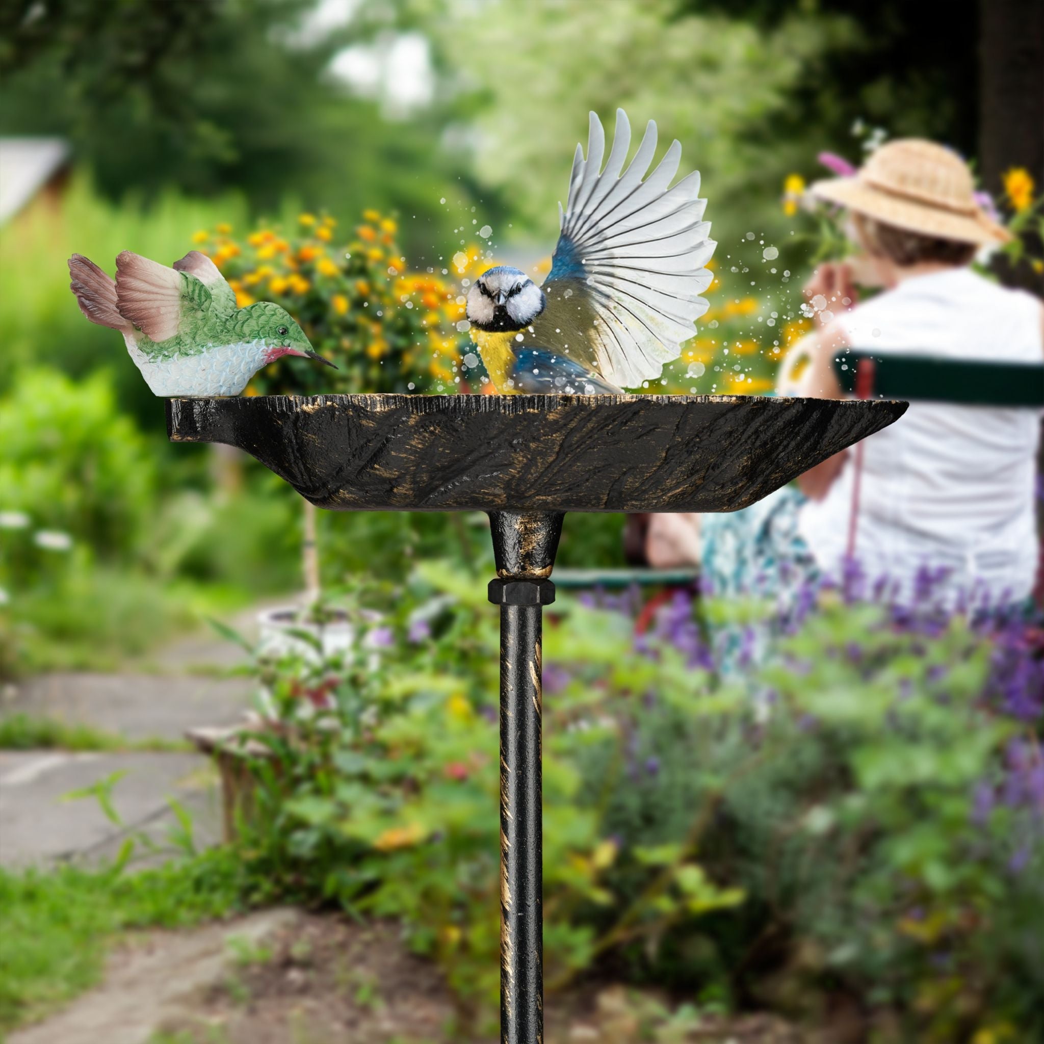 Vogeltränke Gusseisen mit Erdspiess Weiss