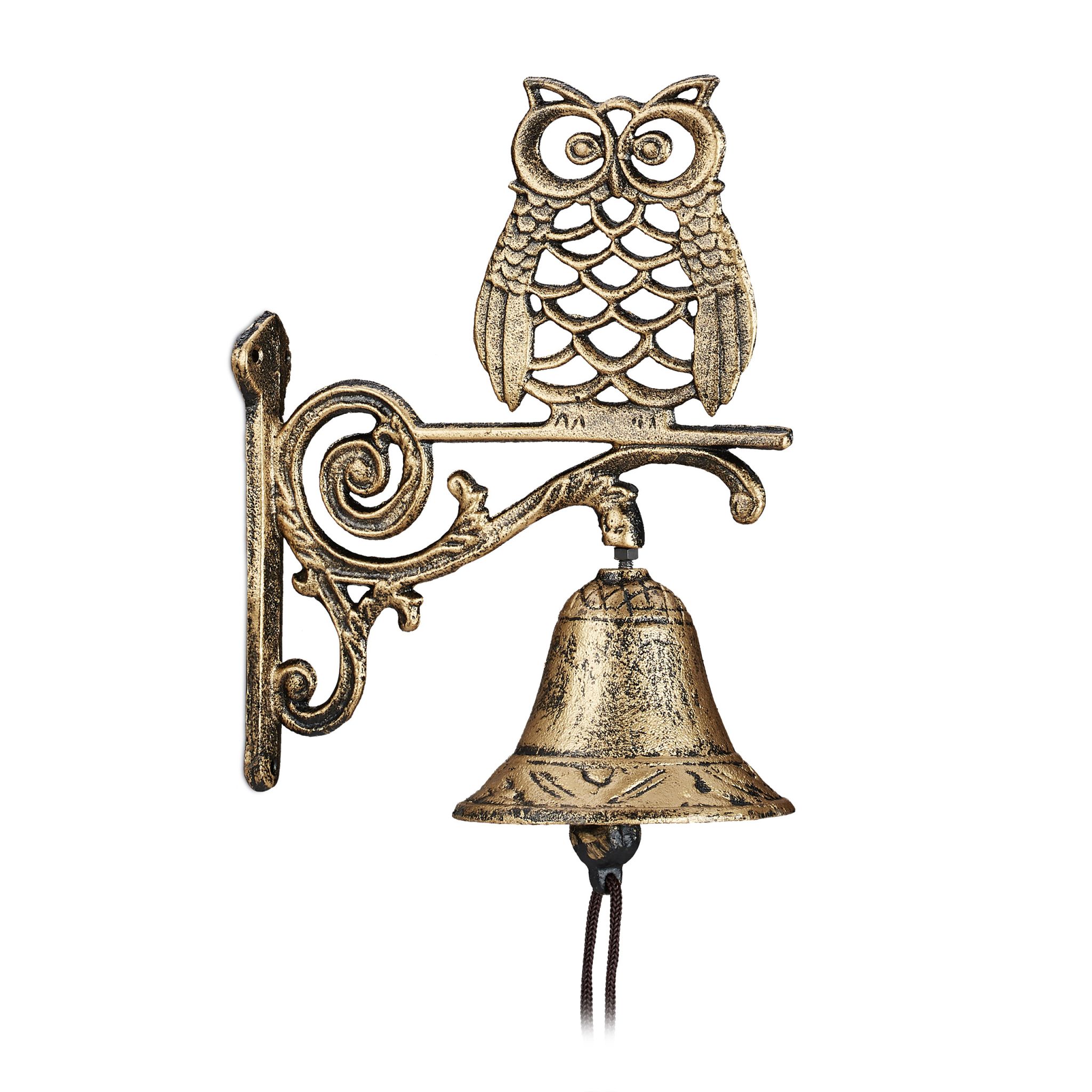 Türglocke Gusseisen mit Eule Braun-Gold von Relaxdays