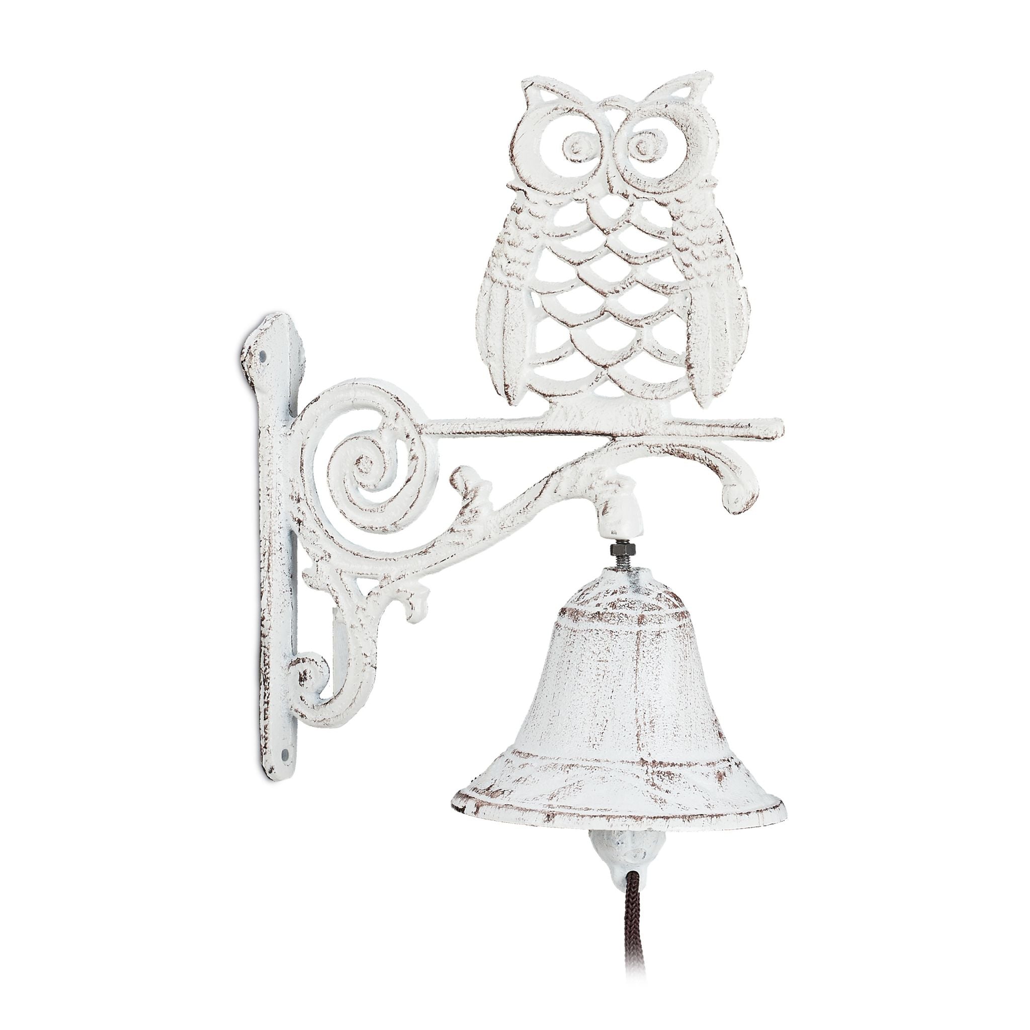 Türglocke Gusseisen mit Eule Weiss-Braun von Relaxdays