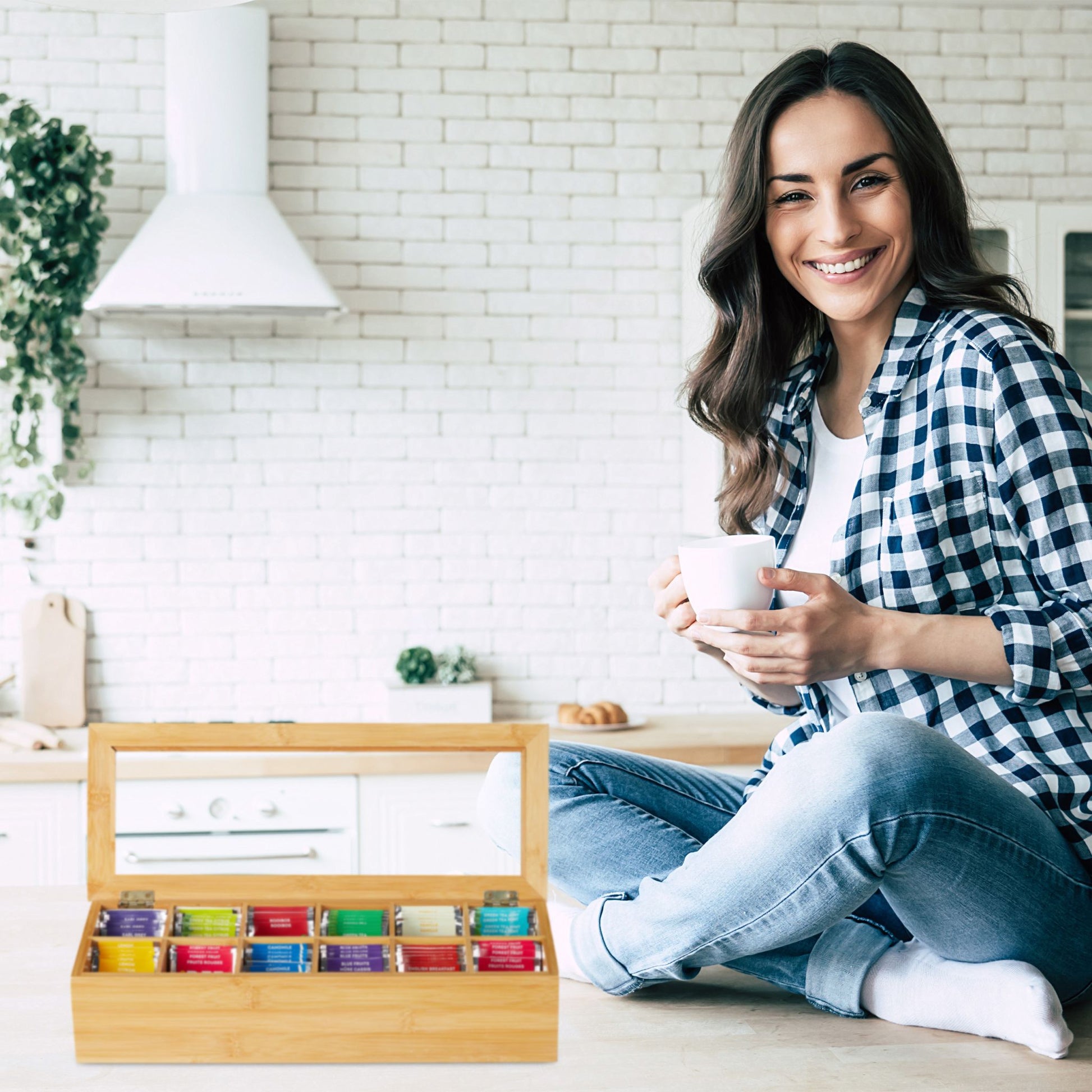 Teebox Bambus Hellbraun von Relaxdays