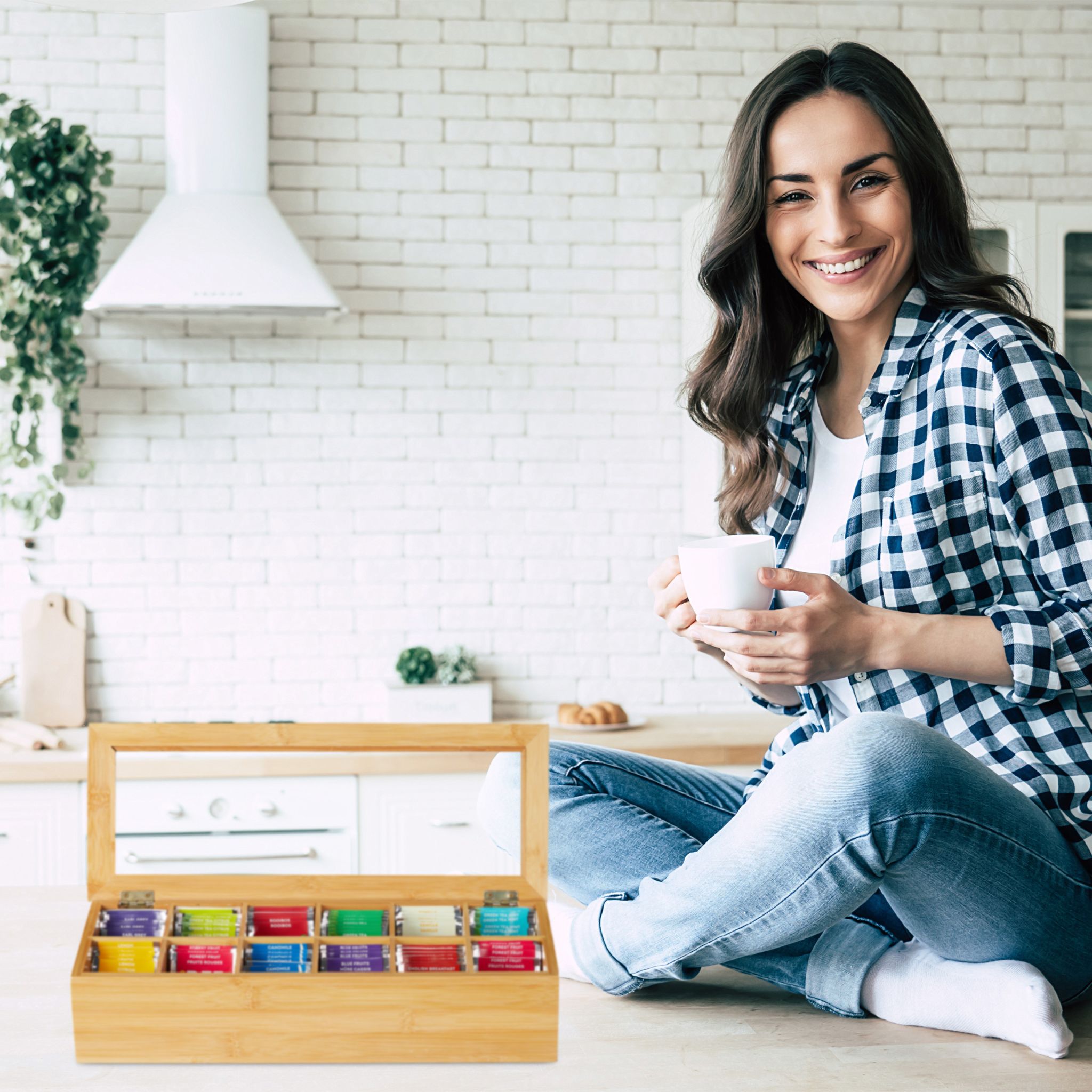 Teebox Bambus Hellbraun von Relaxdays