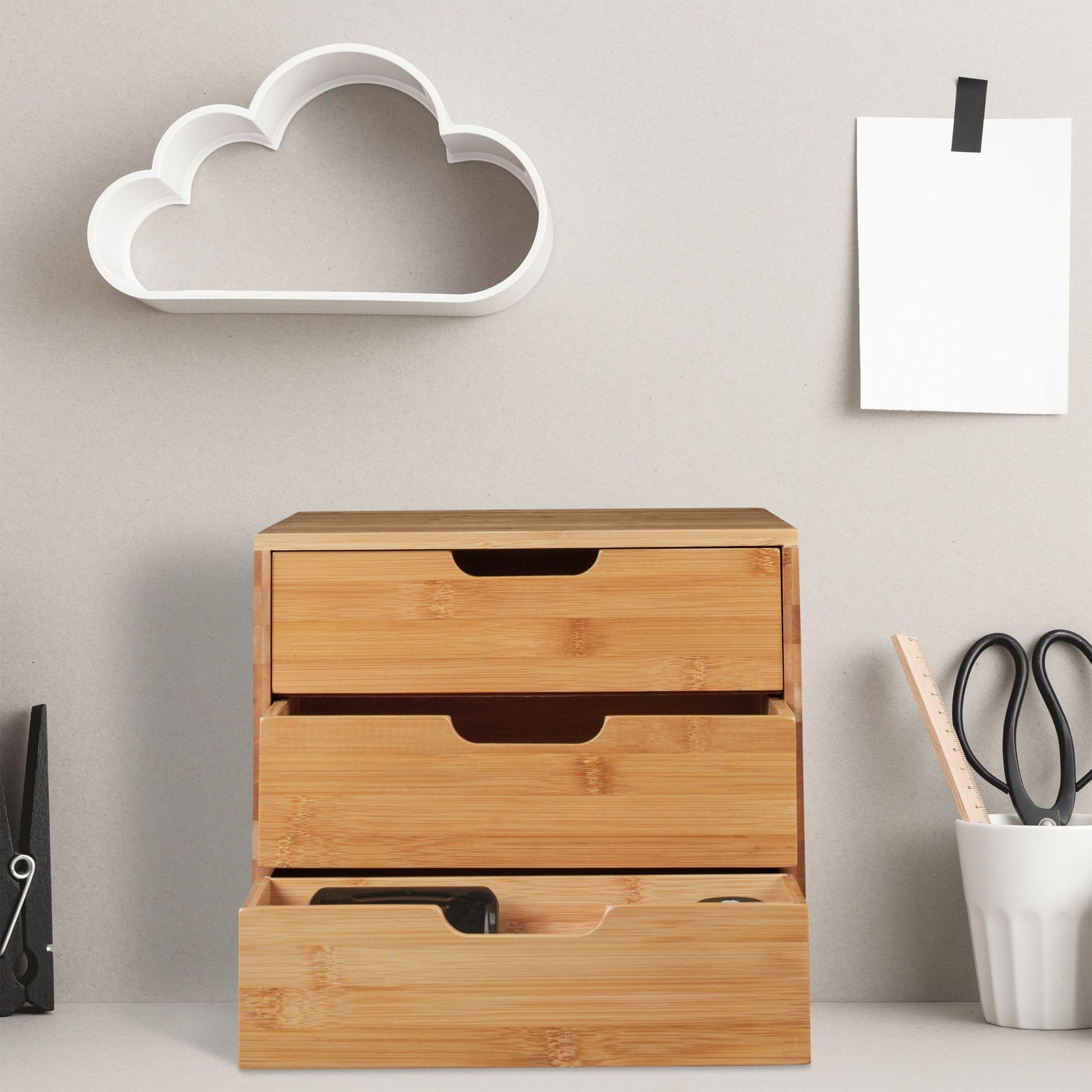 Schreibtisch Organizer 3 Schubladen Hellbraun von Relaxdays