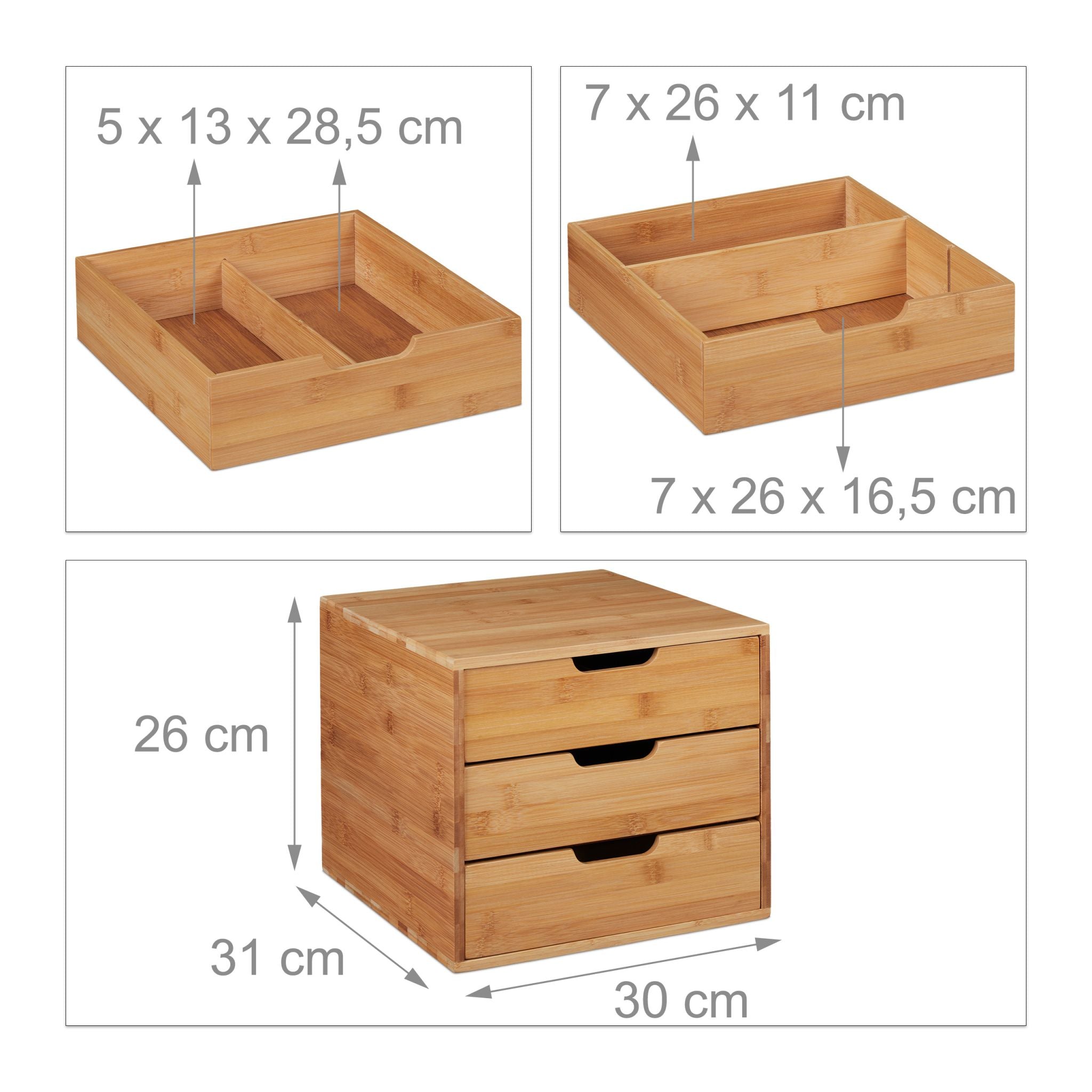 Schreibtisch Organizer 3 Schubladen Hellbraun von Relaxdays