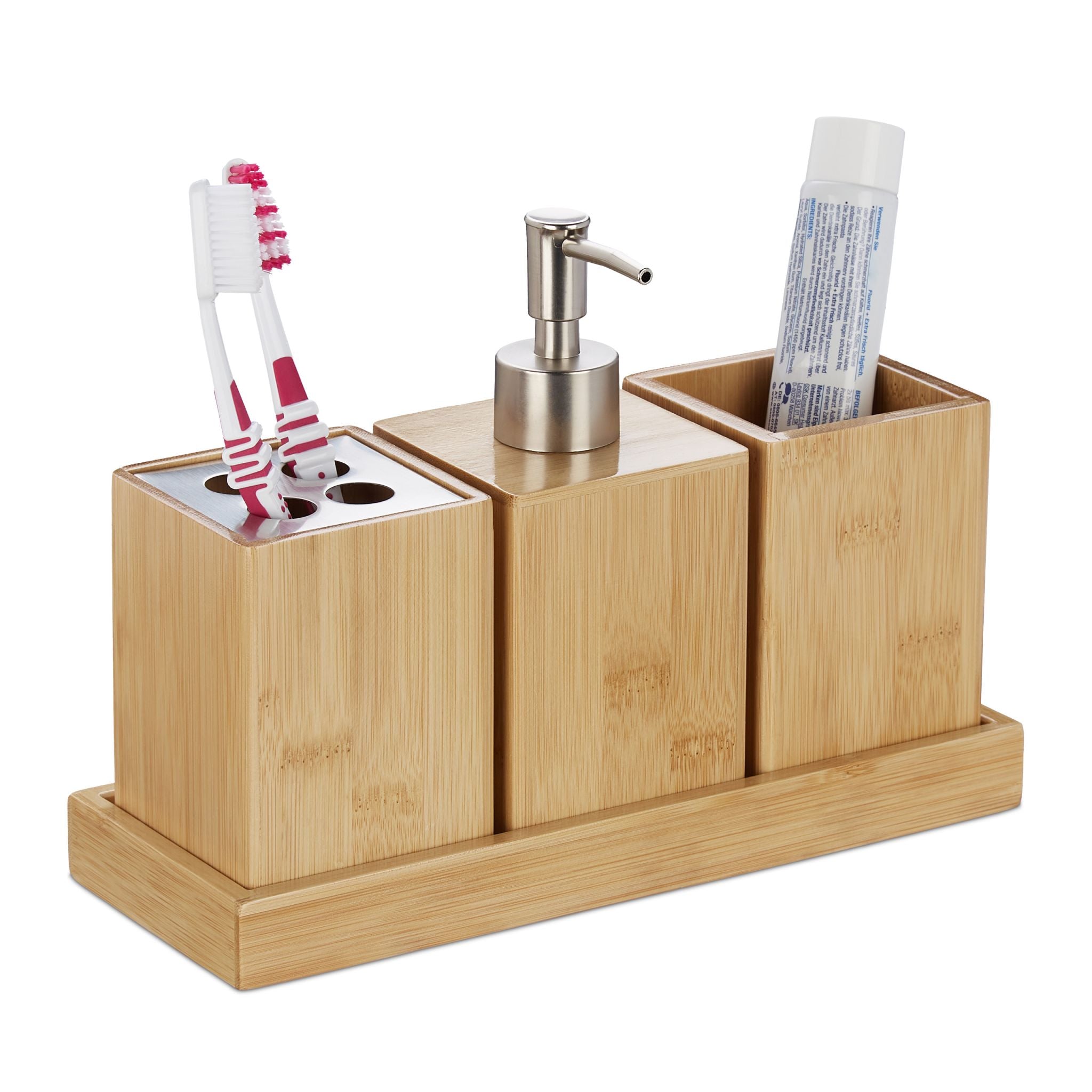 Badaccessoires Set Hellbraun-Silber von Relaxdays
