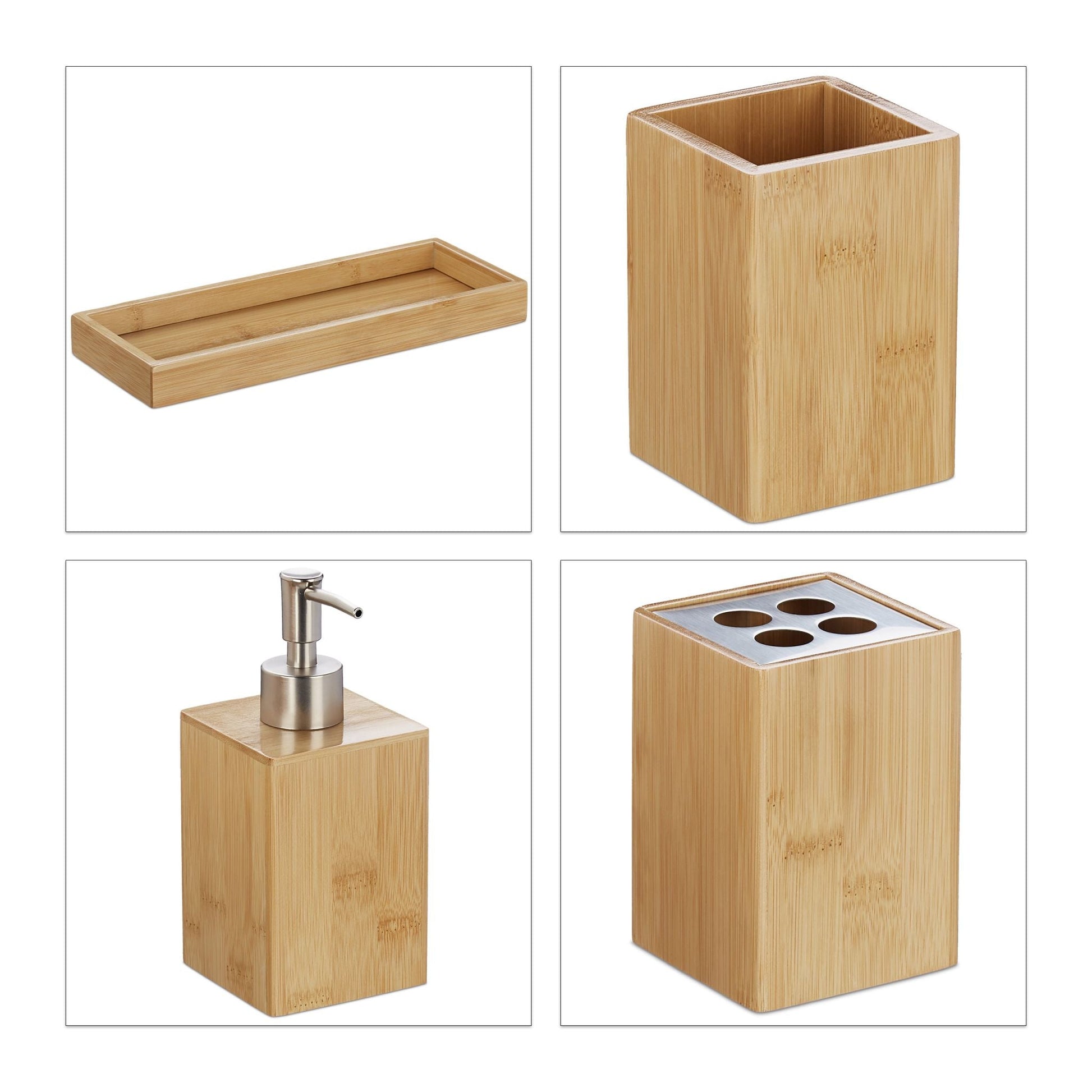 Badaccessoires Set Hellbraun-Silber von Relaxdays