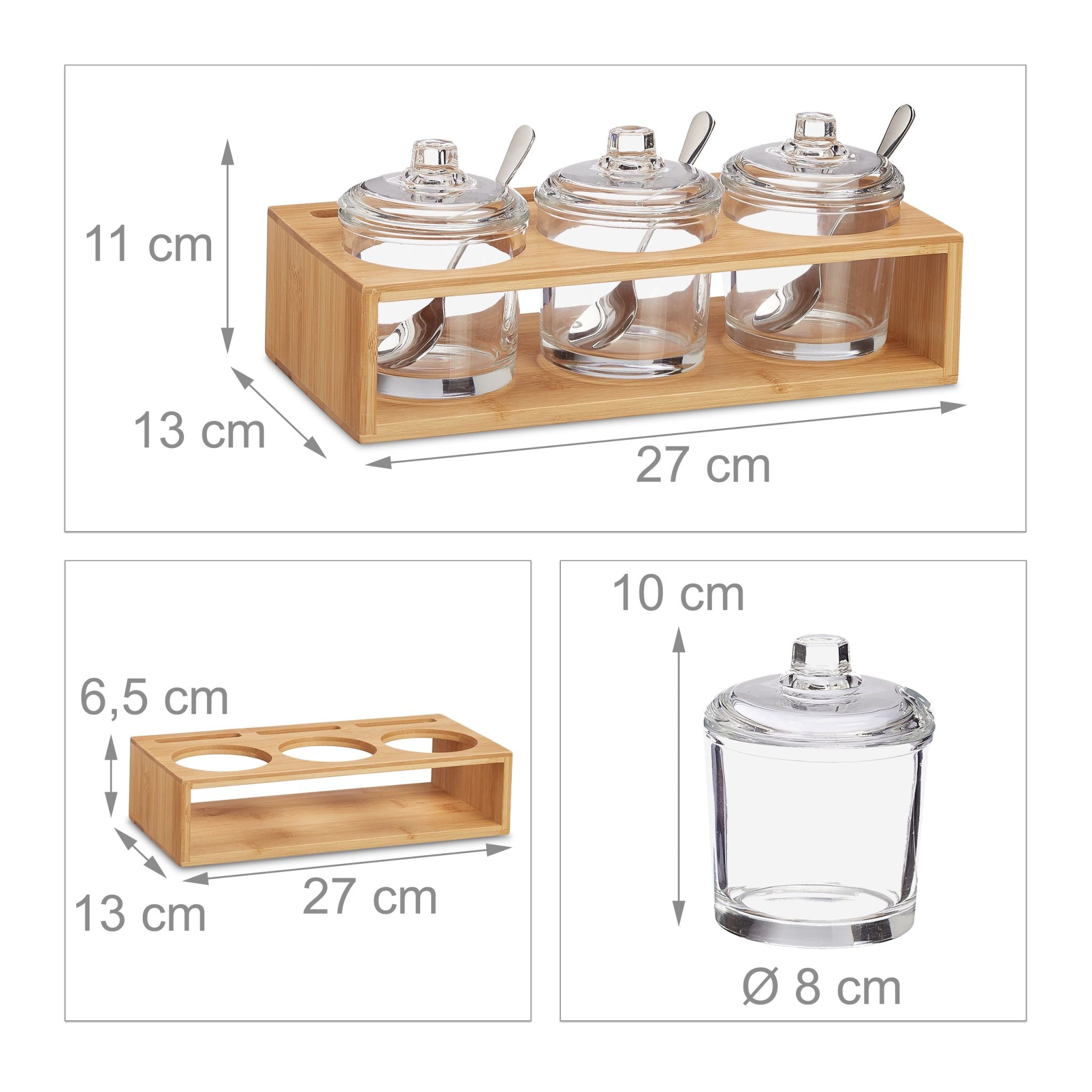 Gewürzgläser 3er-Set mit Bambushalter Hellbraun-Transparent von Relaxdays
