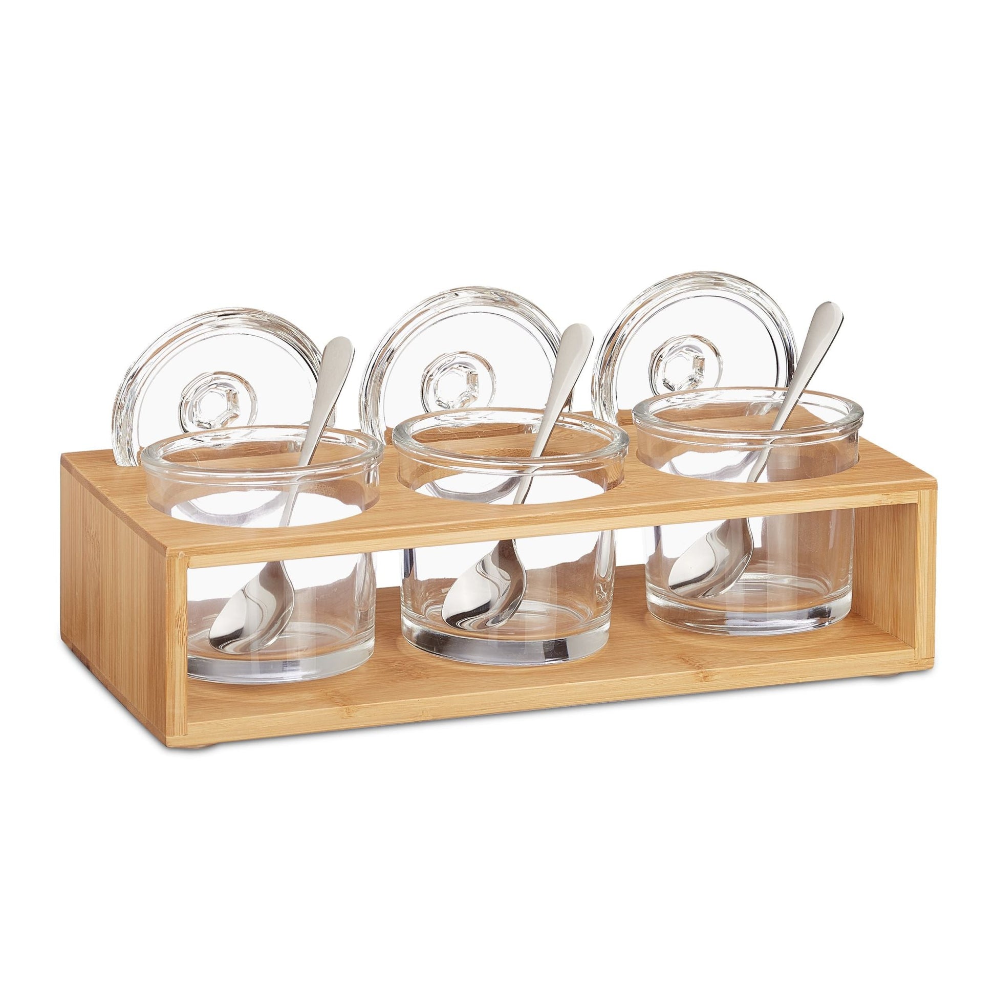 Gewürzgläser 3er-Set mit Bambushalter Hellbraun-Transparent von Relaxdays