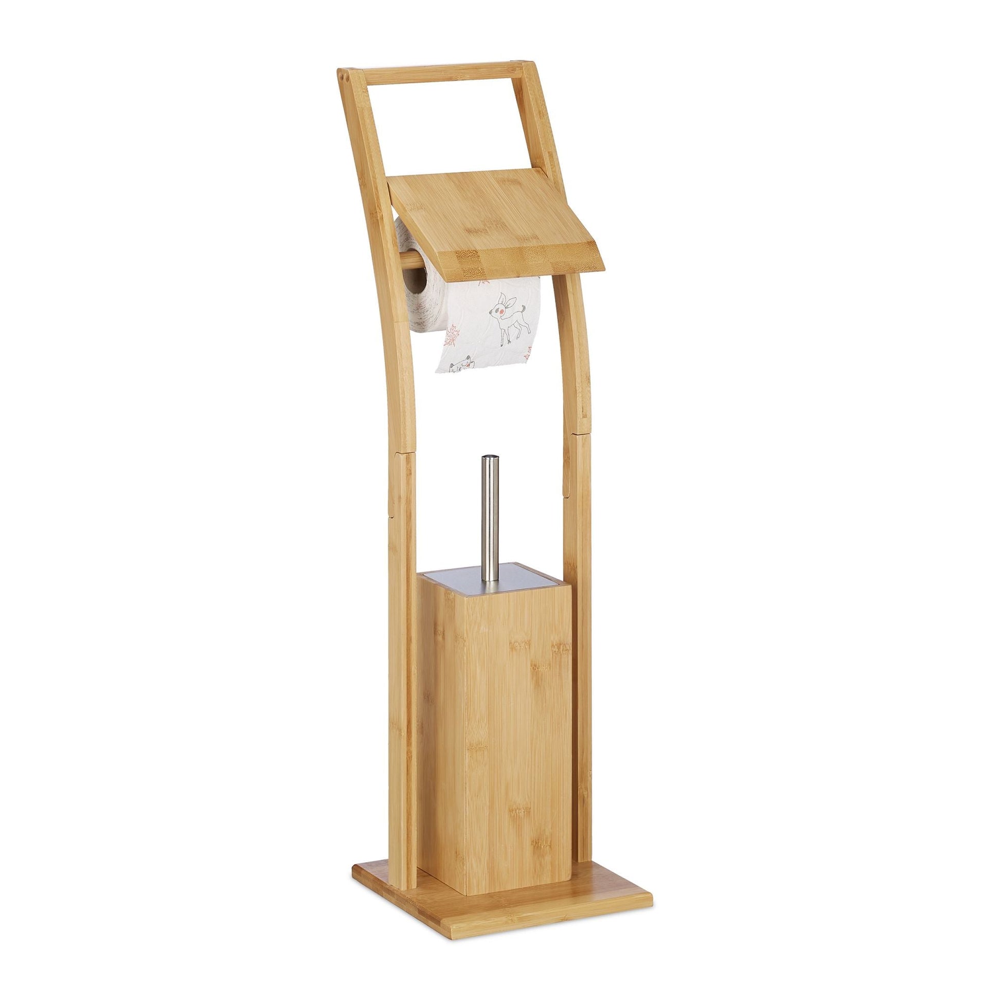 WC Garnitur Bambus Weiss-Hellbraun-Silber von Relaxdays