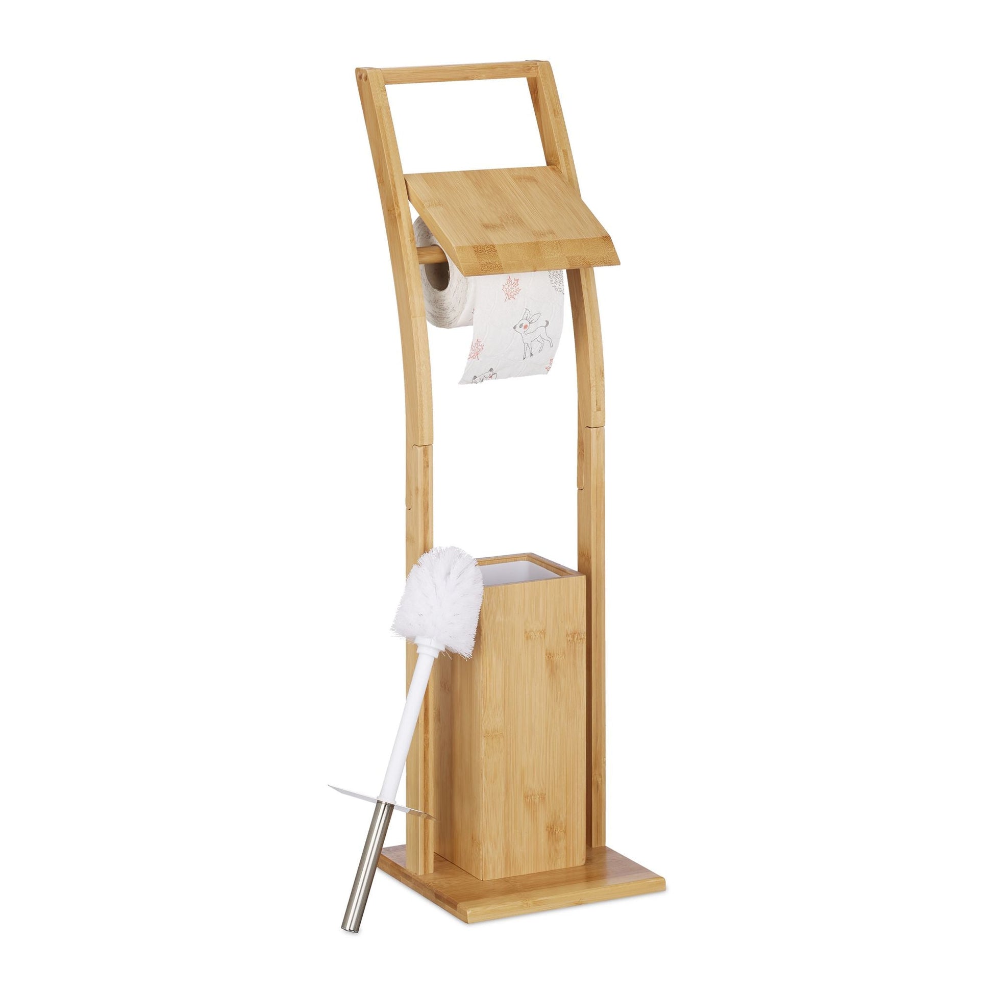 WC Garnitur Bambus Weiss-Hellbraun-Silber von Relaxdays