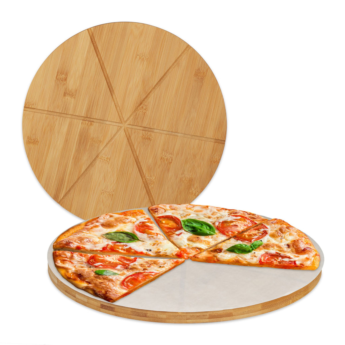 Pizzabrett Bambus 2er-Set mit Backpapier Weiss-Hellbraun von Relaxdays