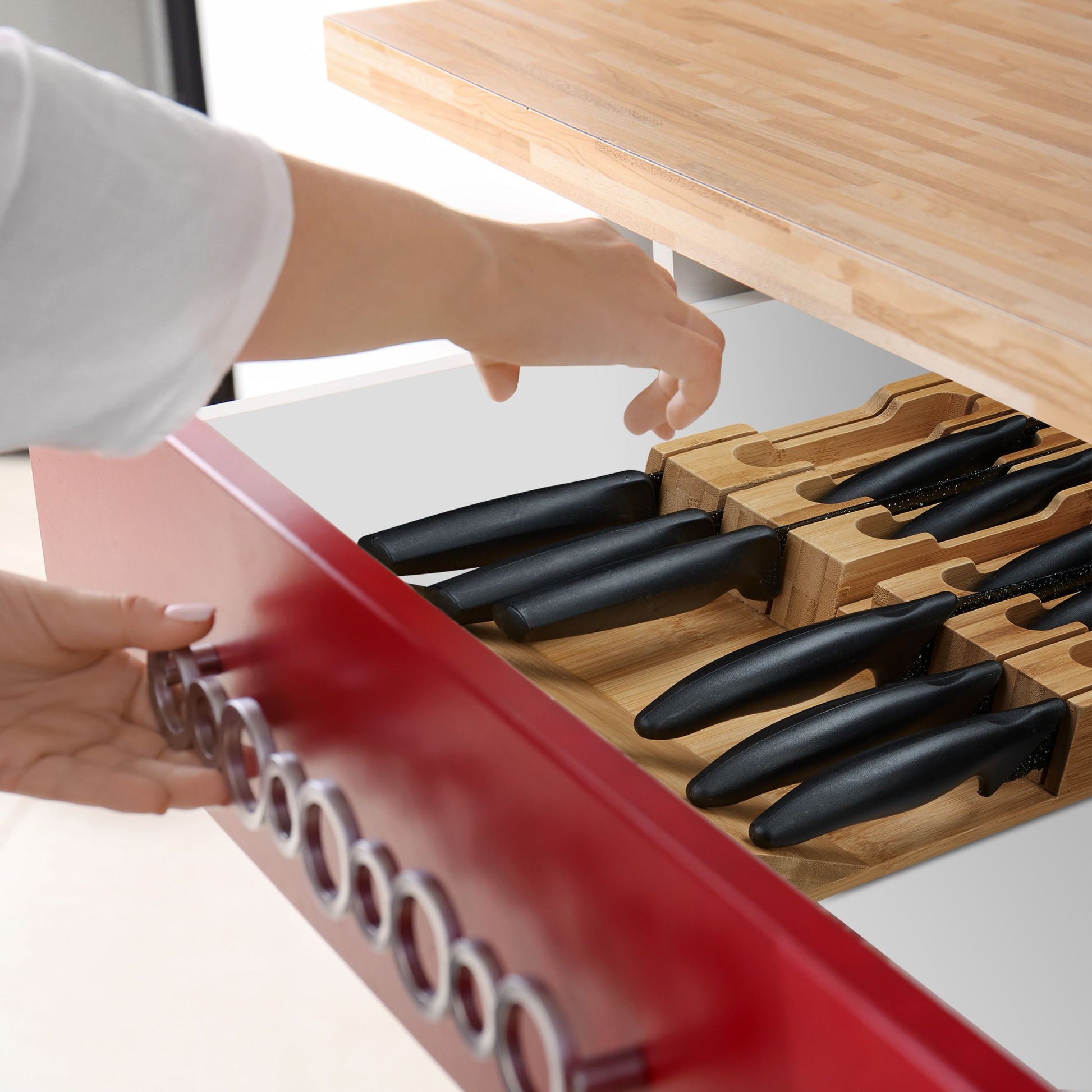 Messerhalter Schublade für 12 Messer Hellbraun von Relaxdays