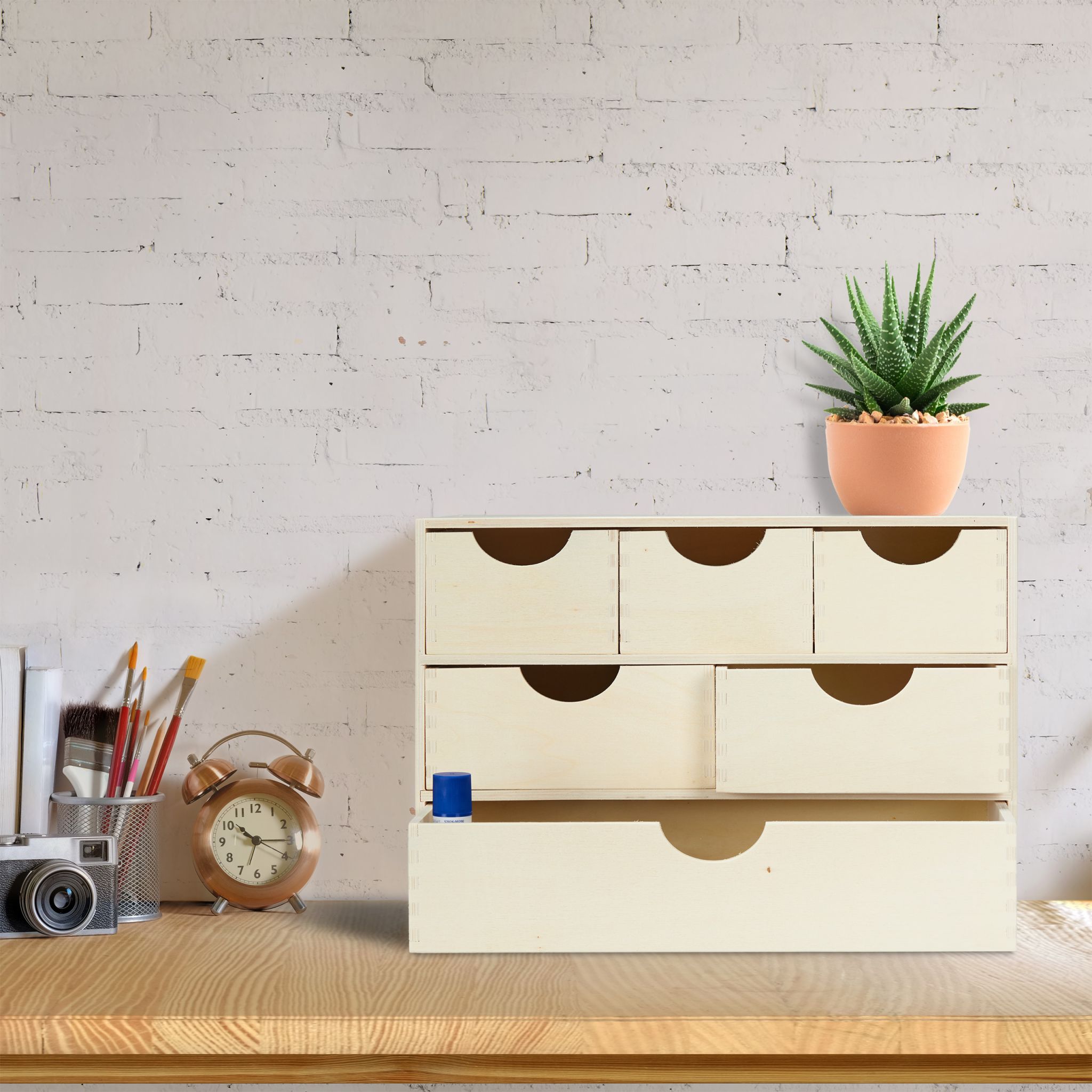 Schubladenbox Holz Creme von Relaxdays