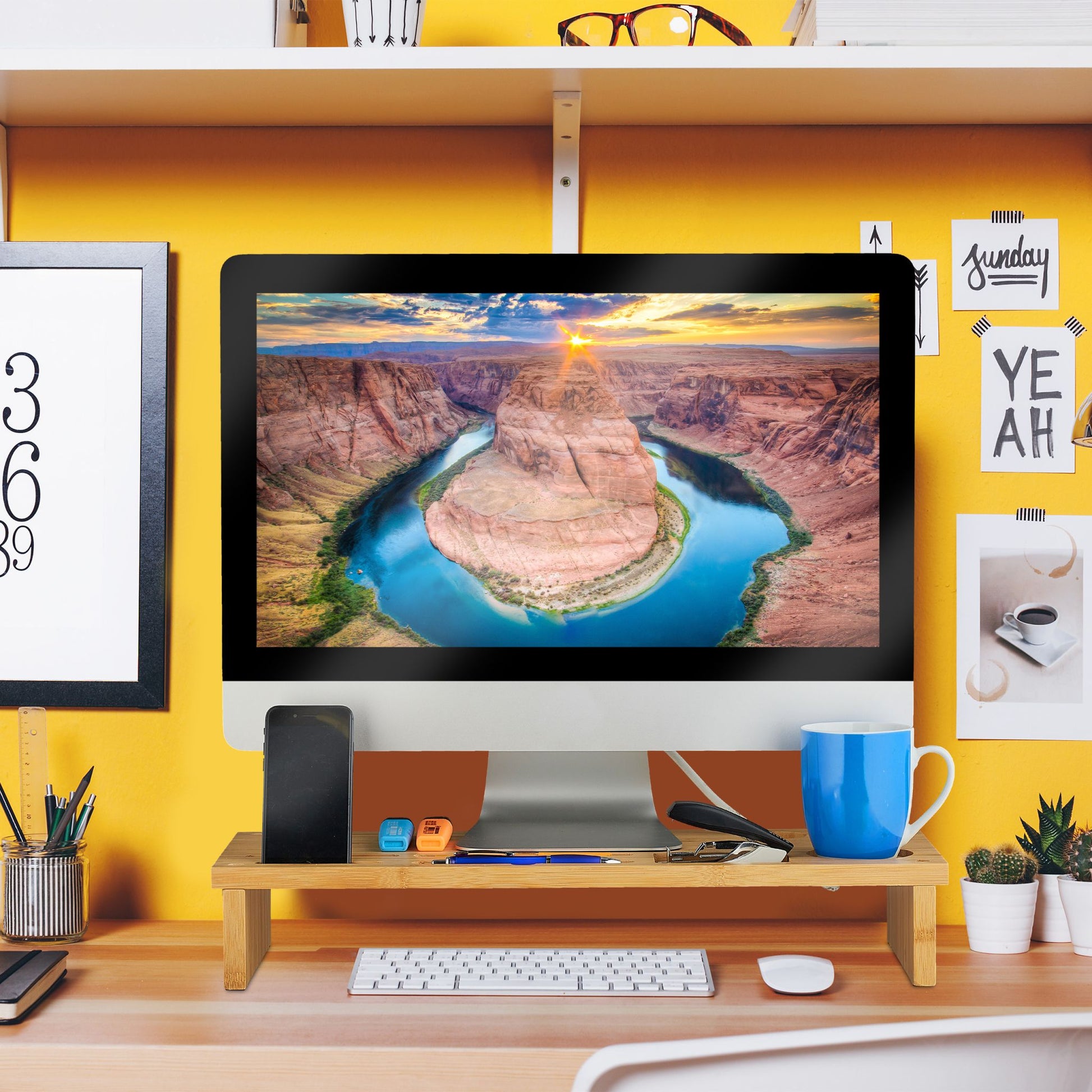 Monitorständer Bambus Hellbraun von Relaxdays