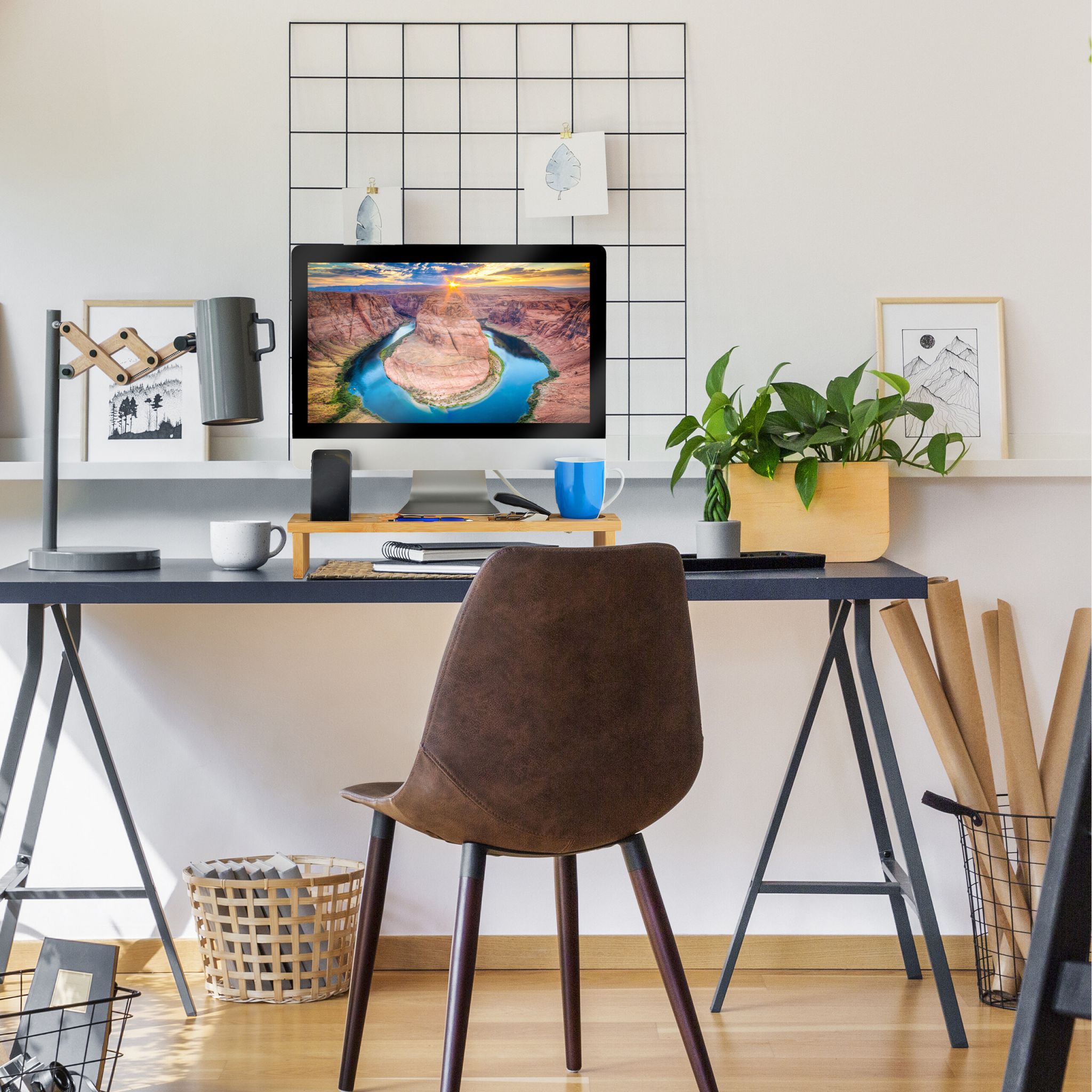 Monitorständer Bambus Hellbraun von Relaxdays