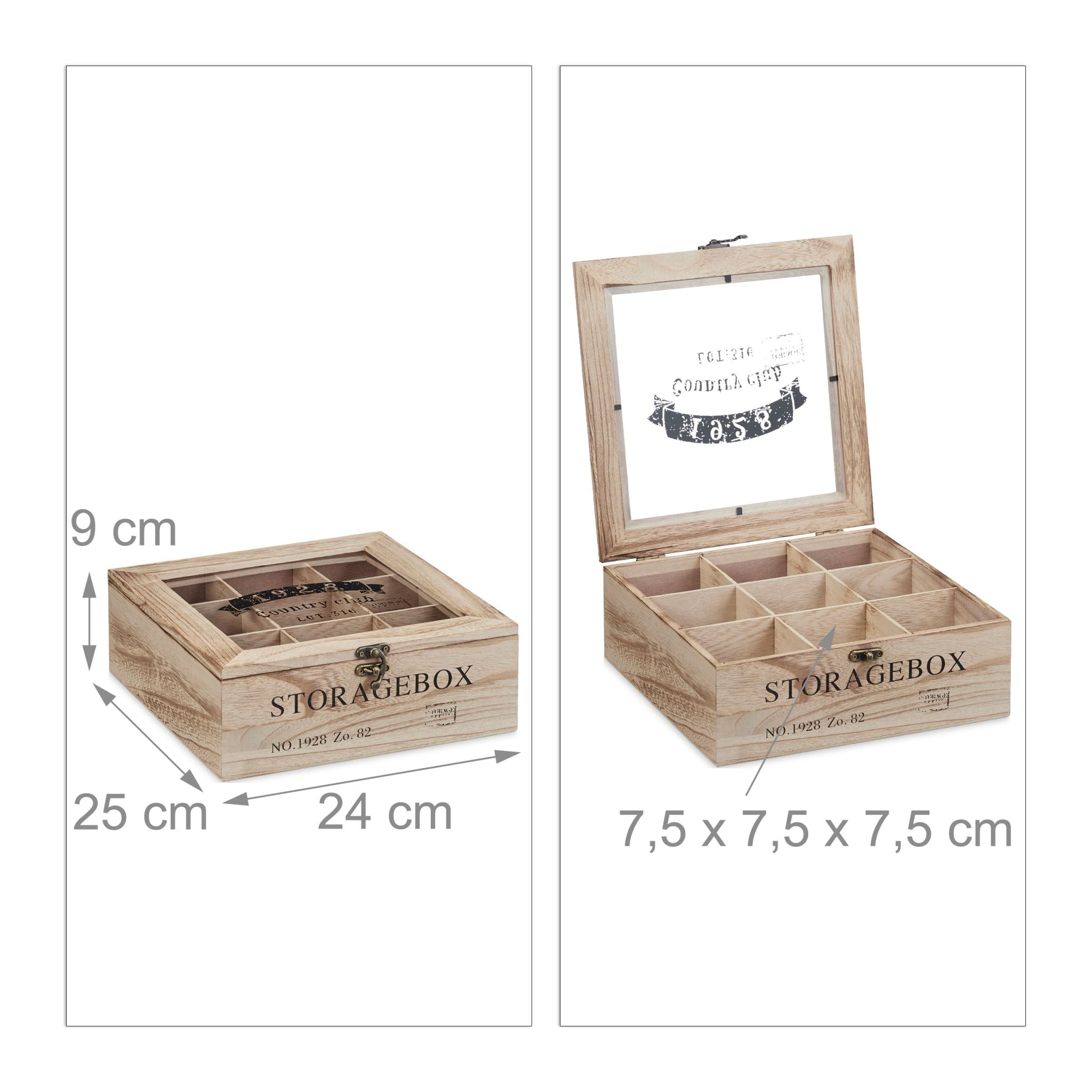 Teebox Holz 9 Fächer Hellbraun von Relaxdays