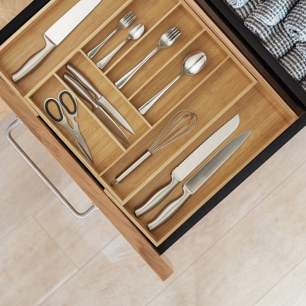 Besteckkasten Bambus ziehbar Hellbraun von Relaxdays