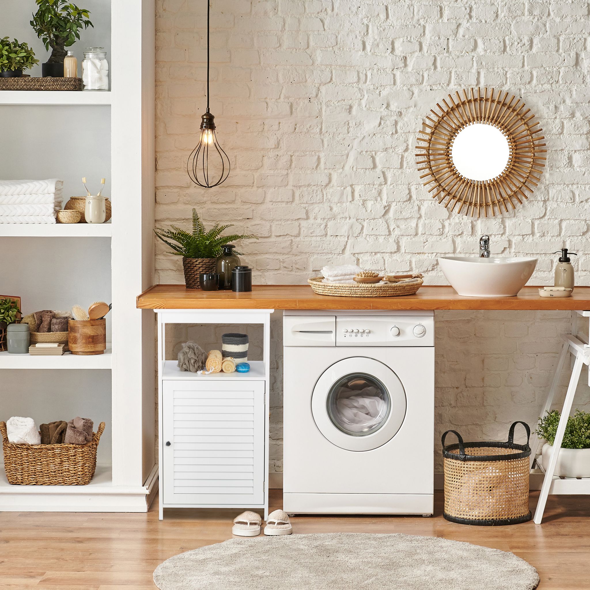 Badschrank mit 3 Fächern Weiss von Relaxdays