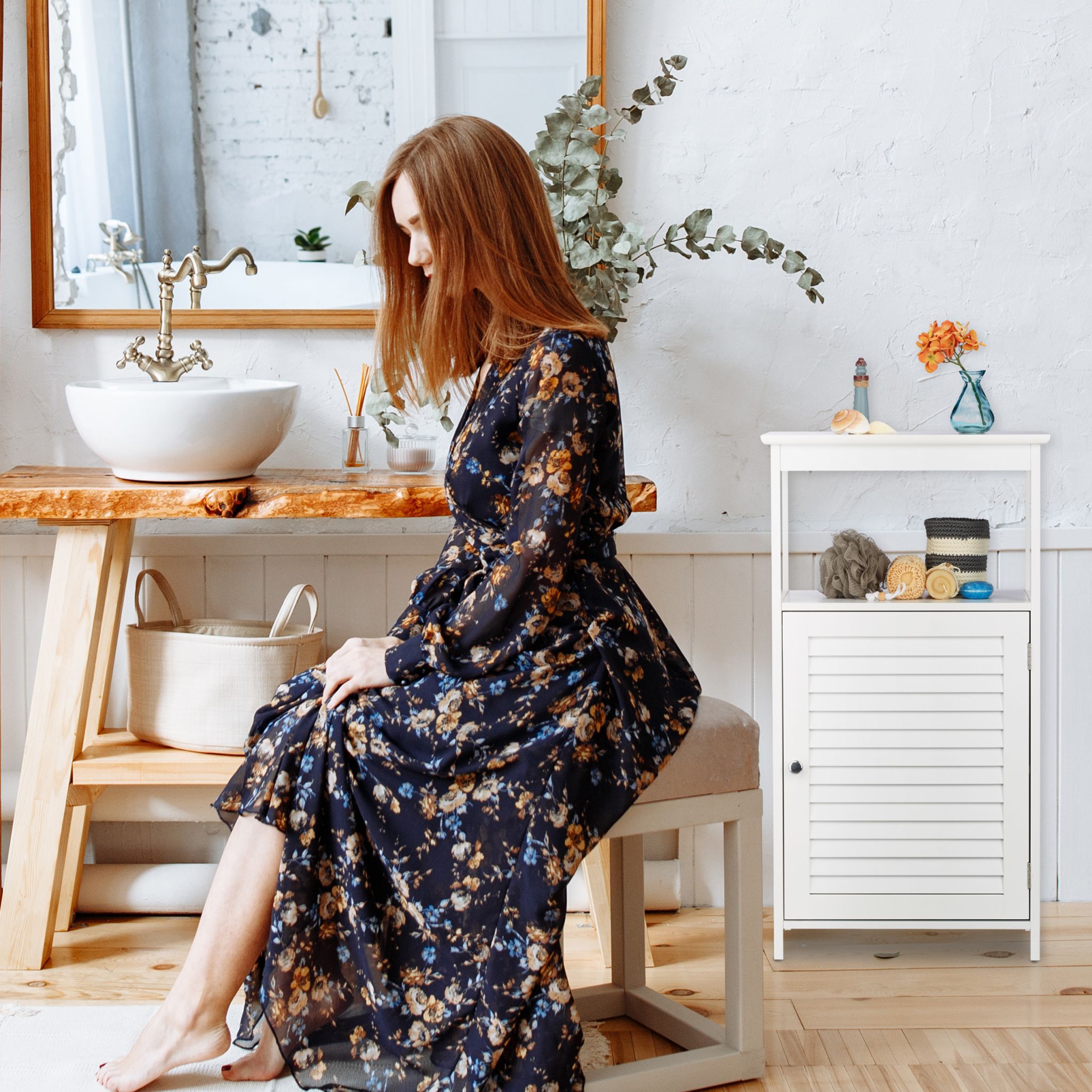 Badschrank mit 3 Fächern Weiss von Relaxdays